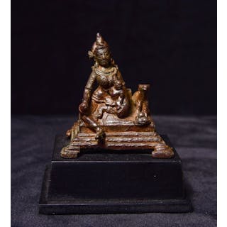 10/11thC Nepalese Bronze Fertility Goddess with baby.