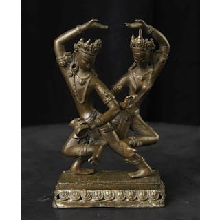 Antique Nepalese Buddhist/Hindu Dancing Figures-Joyful