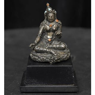 18thC Mongolian bronze Bodhisattva- solid-cast
