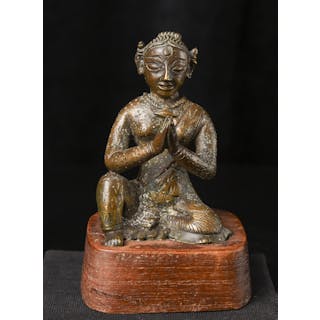 Unusual antique solid-cast Hindu devotee or donor figure.