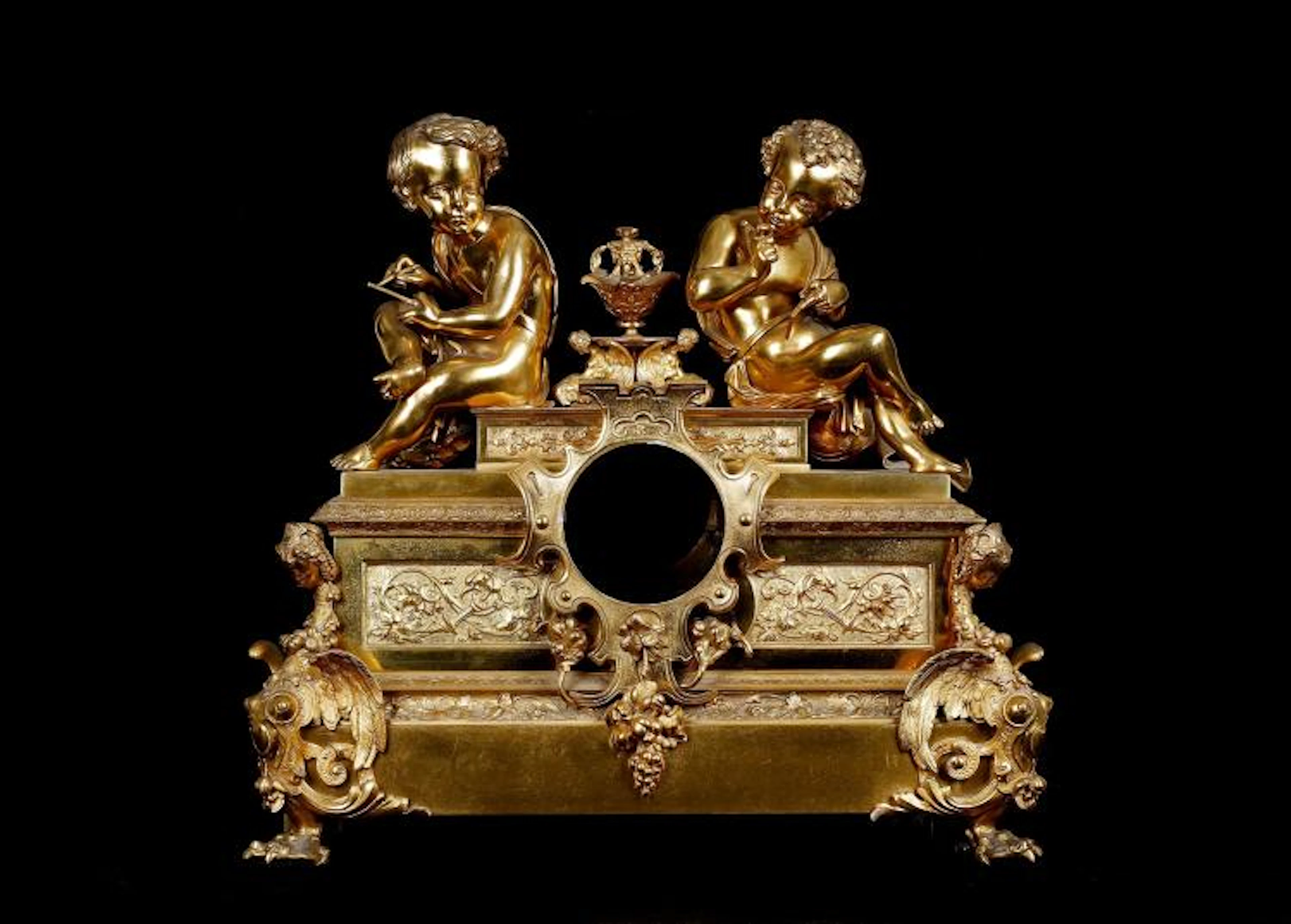 A THIRD QUARTER 19TH CENTURY FRENCH GILT BRONZE FIGURAL CLOCK CASE
