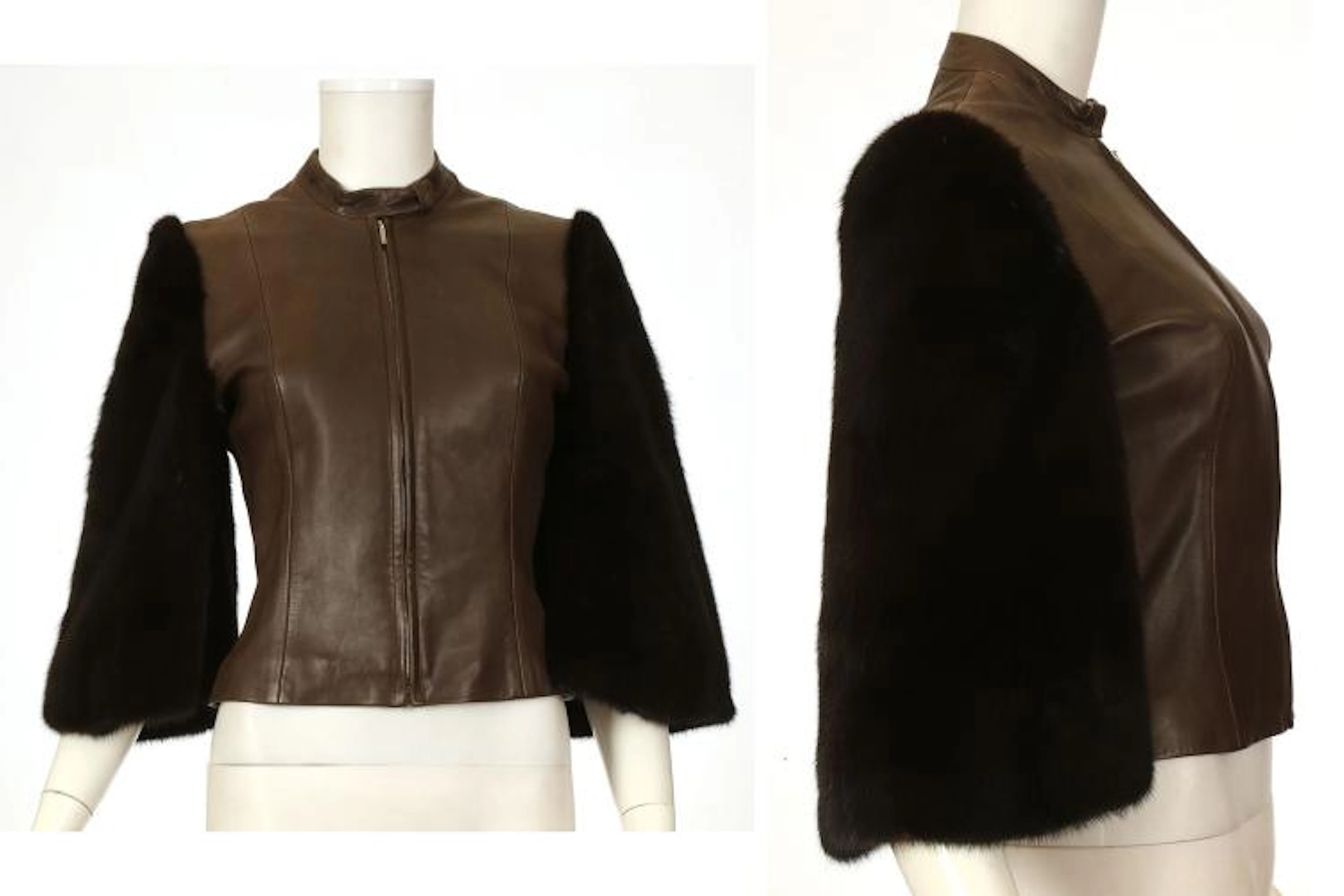 JASPER CONRAN BROWN LEATHER AND MINK JACKET