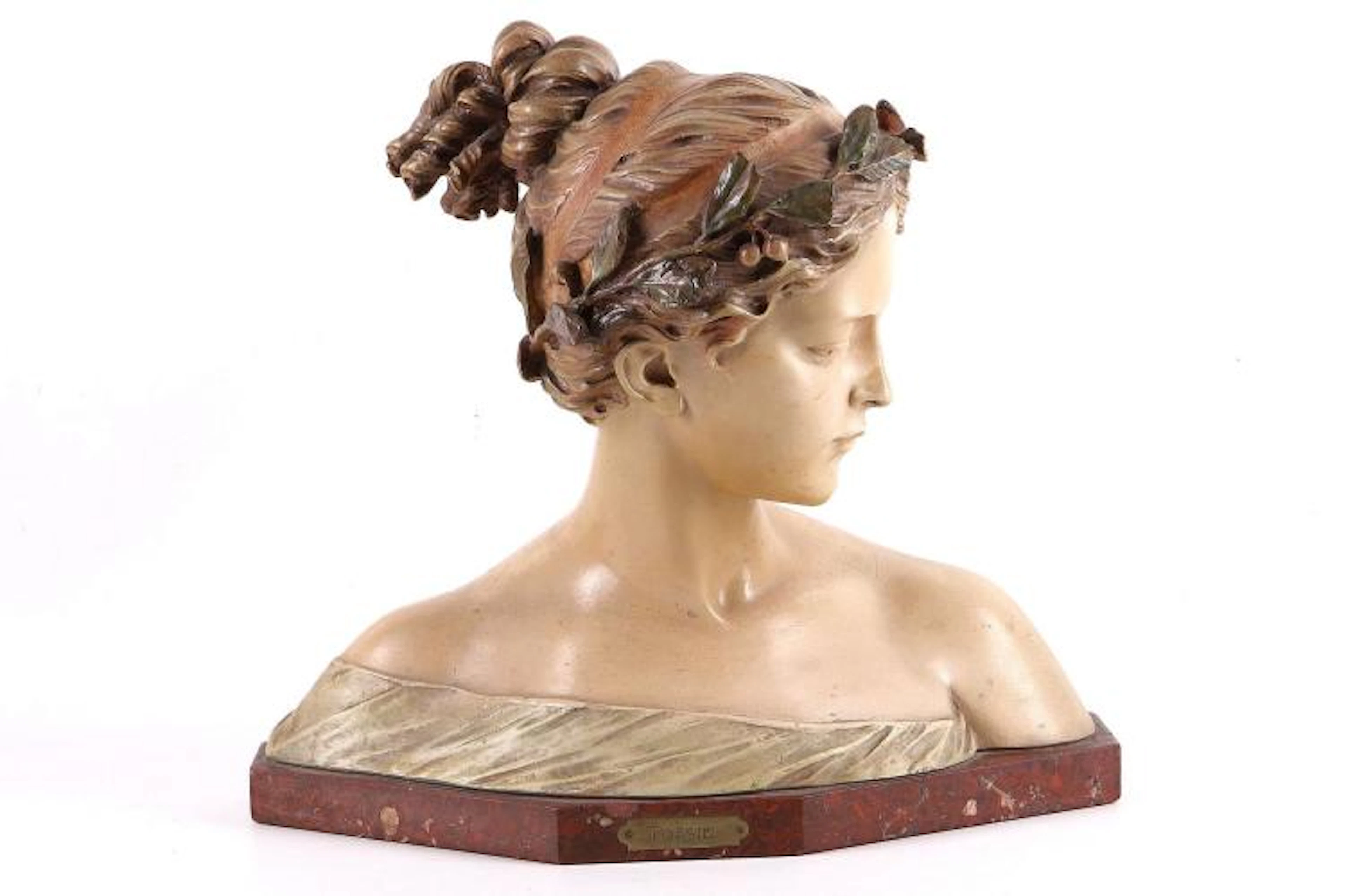 An Austrian polychromed bust of 'Poesie' (Poetry)