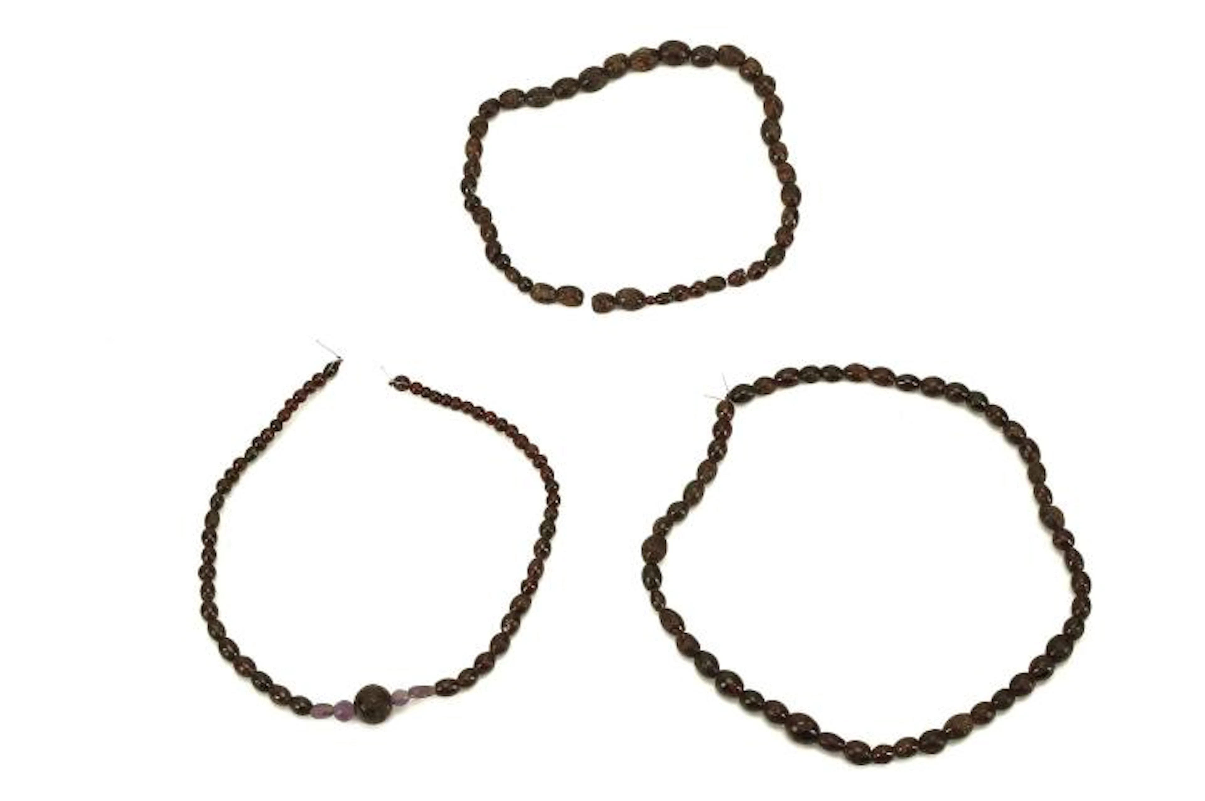 THREE EGYPTIAN GARNET BEAD NECKLACES Middle Kingdom - New Kingdom