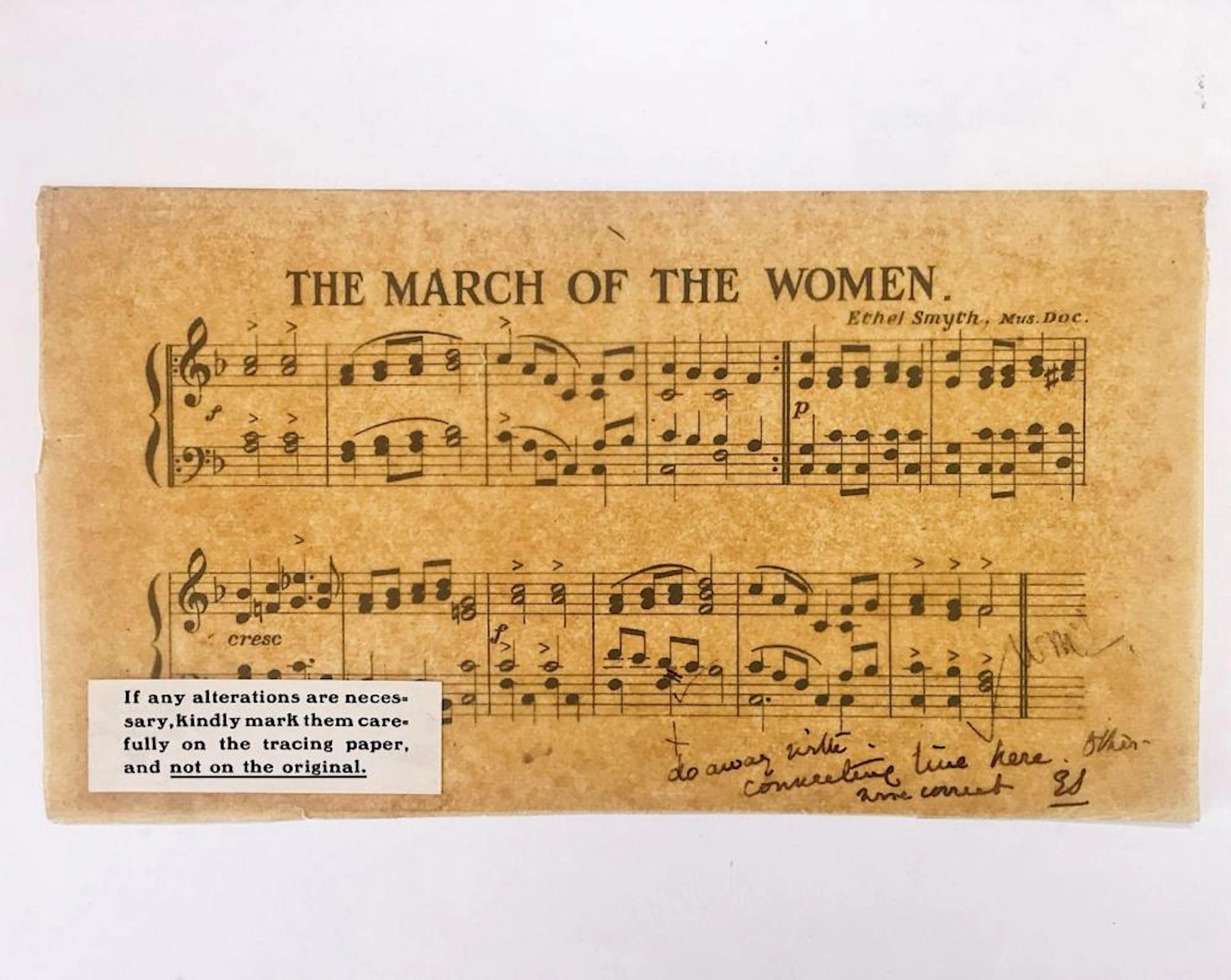 Suffragette Anthem.- Ethel Smyth Proof music score for...