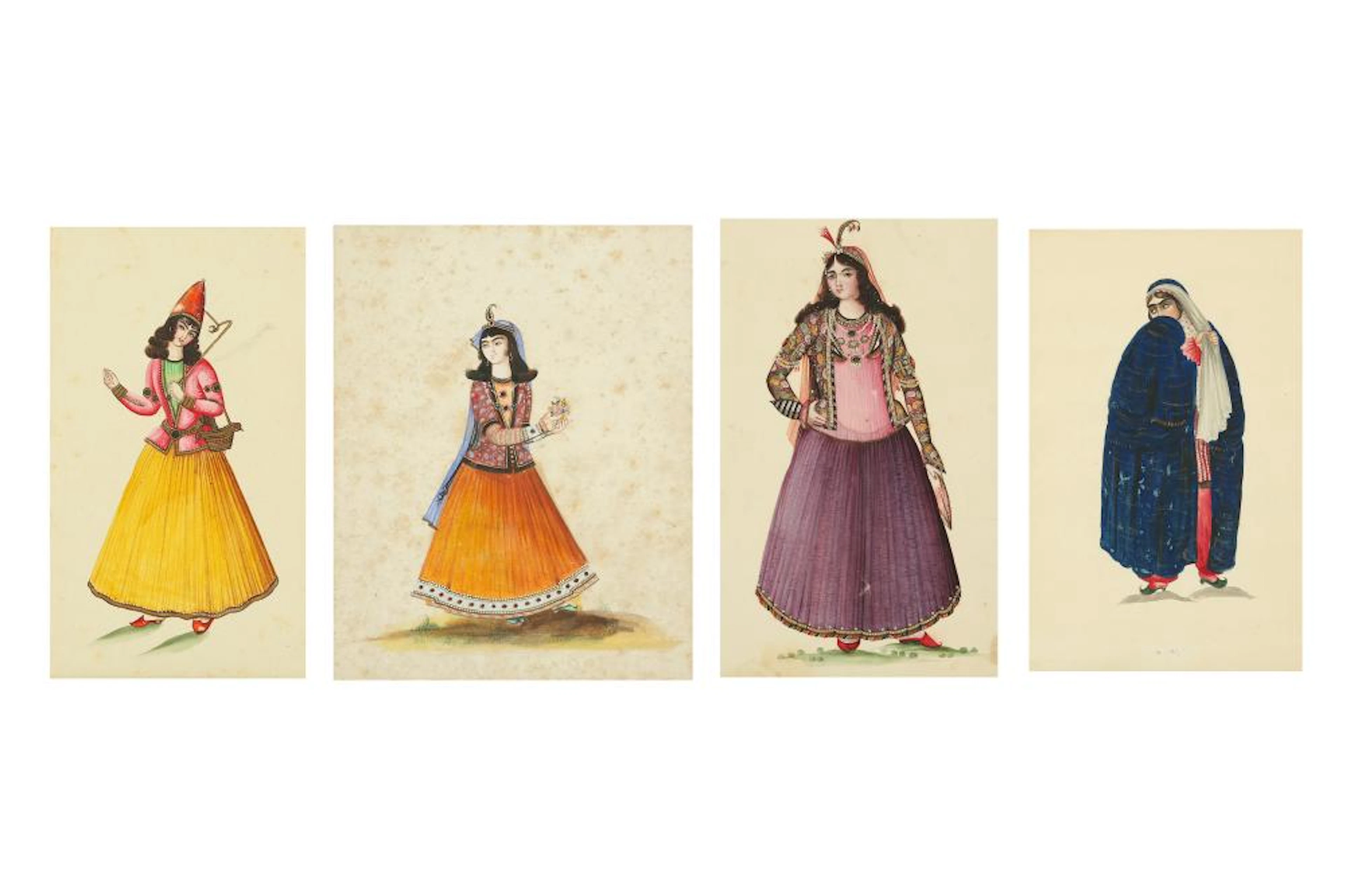 *FOUR WATERCOLOURS OF QAJAR MAIDENS
