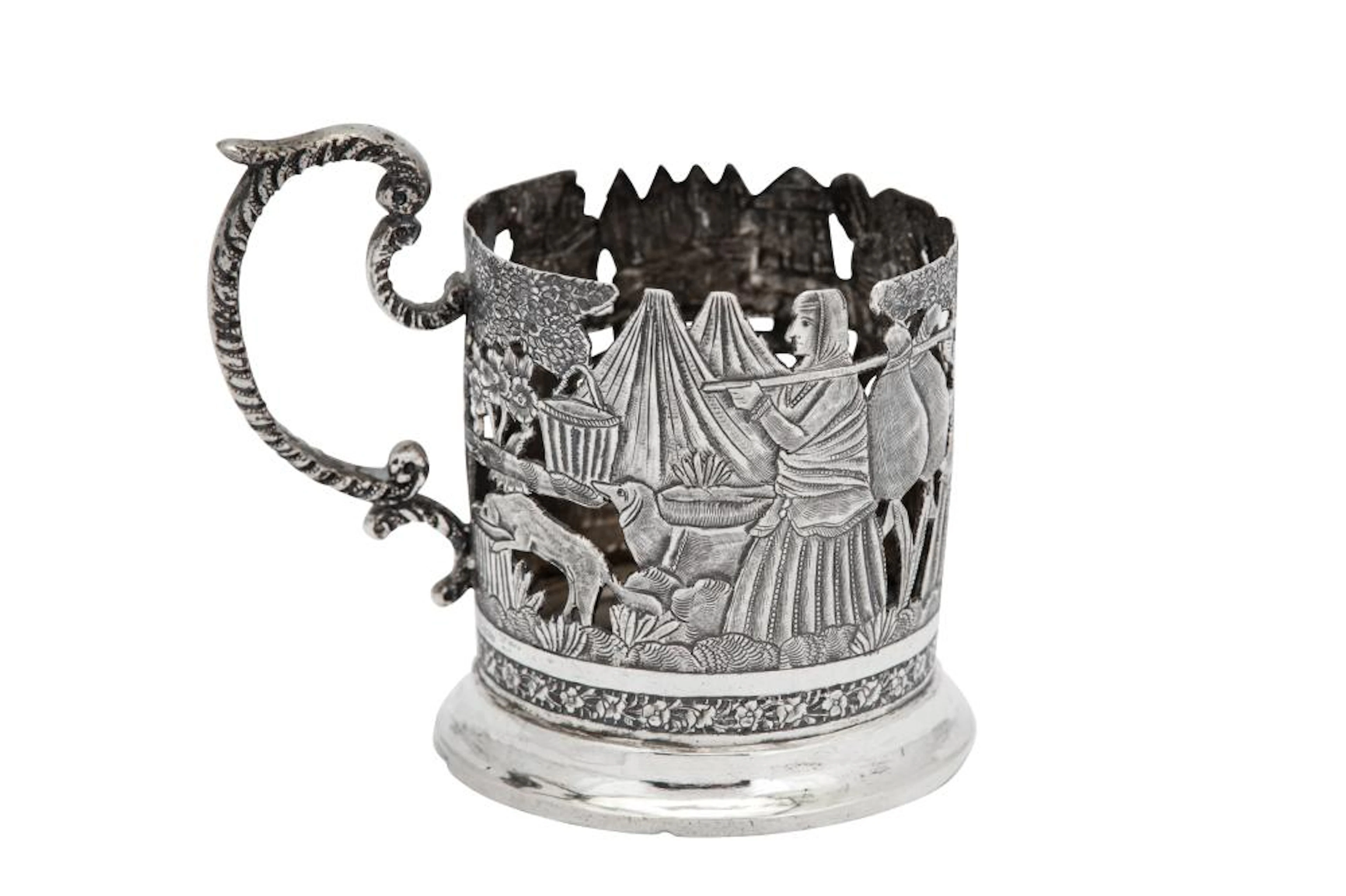 An early 20th century Iranian (Persian) silver tea glass holder (Podstakannik)