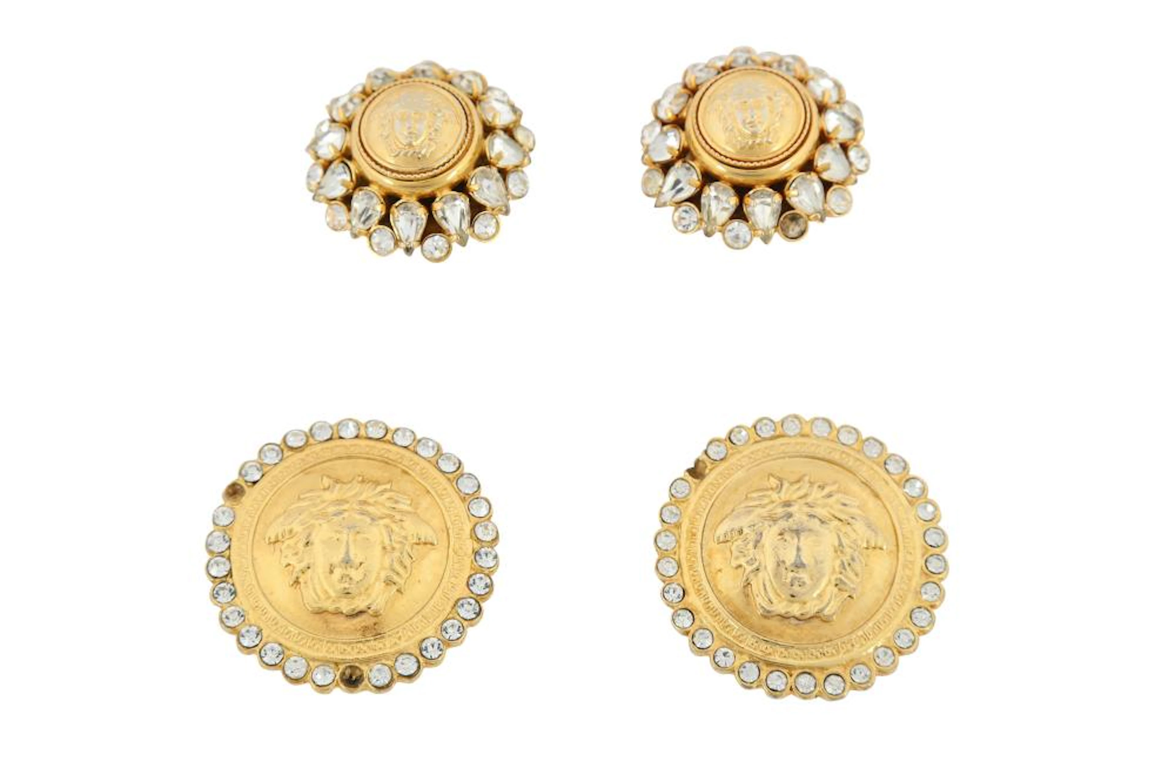 Gianni Versace Clip On Medusa Rhinestone Edge Earrings