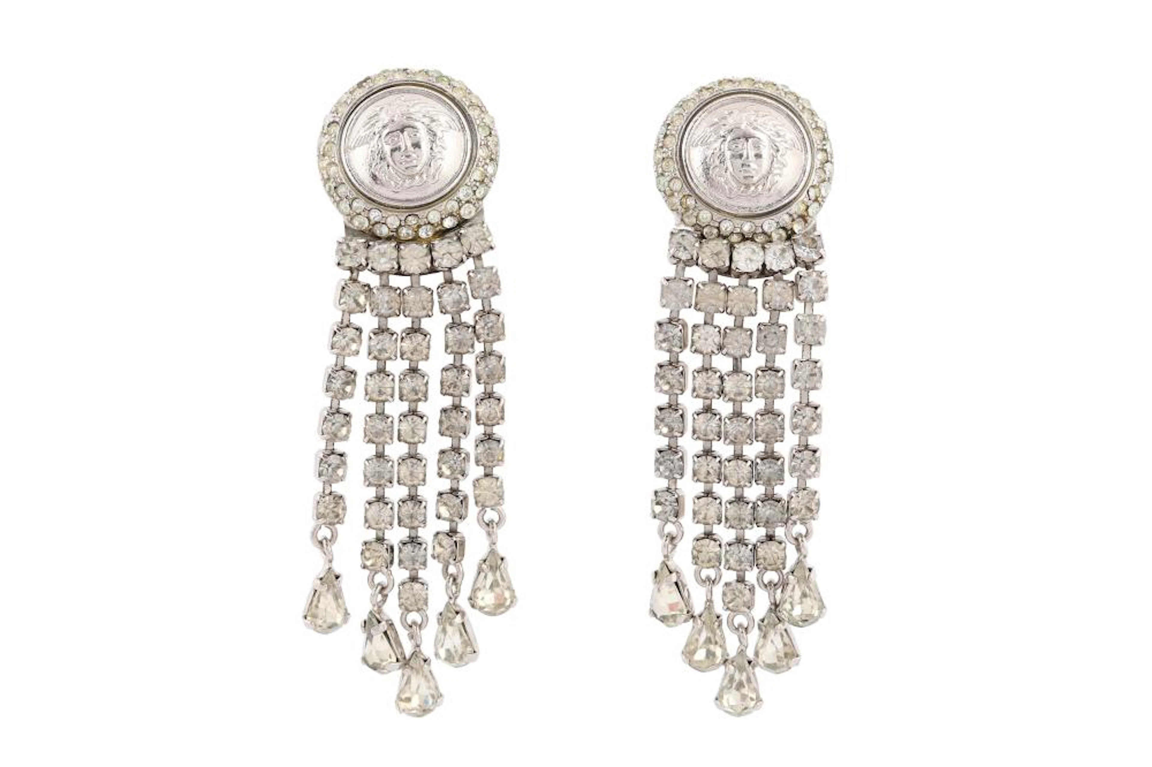 Gianni Versace Clip On Medusa Tassel Drop Earrings
