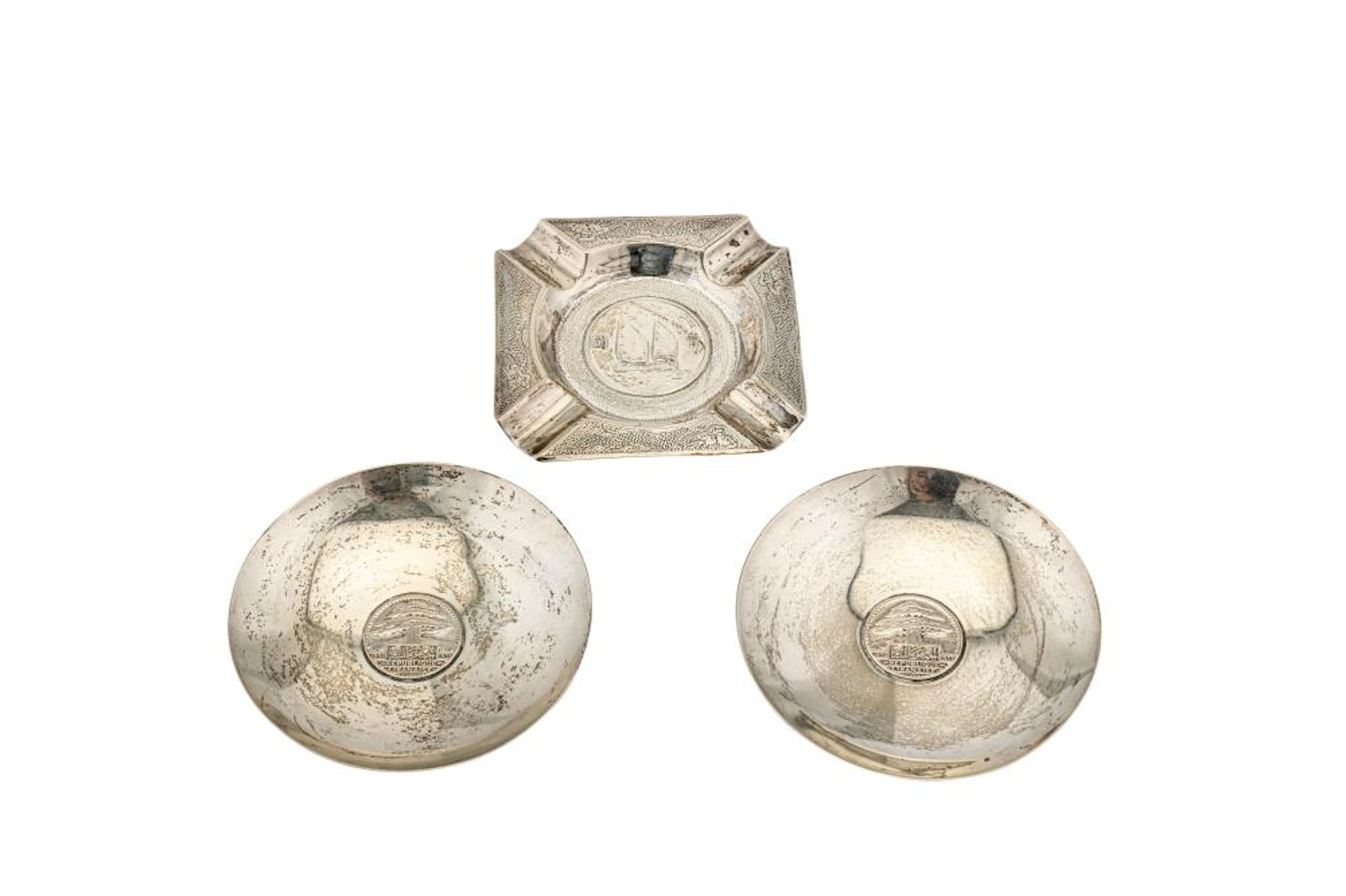 An early 20th century Chinese Export silver ash tray, Hong Kong circa 1930