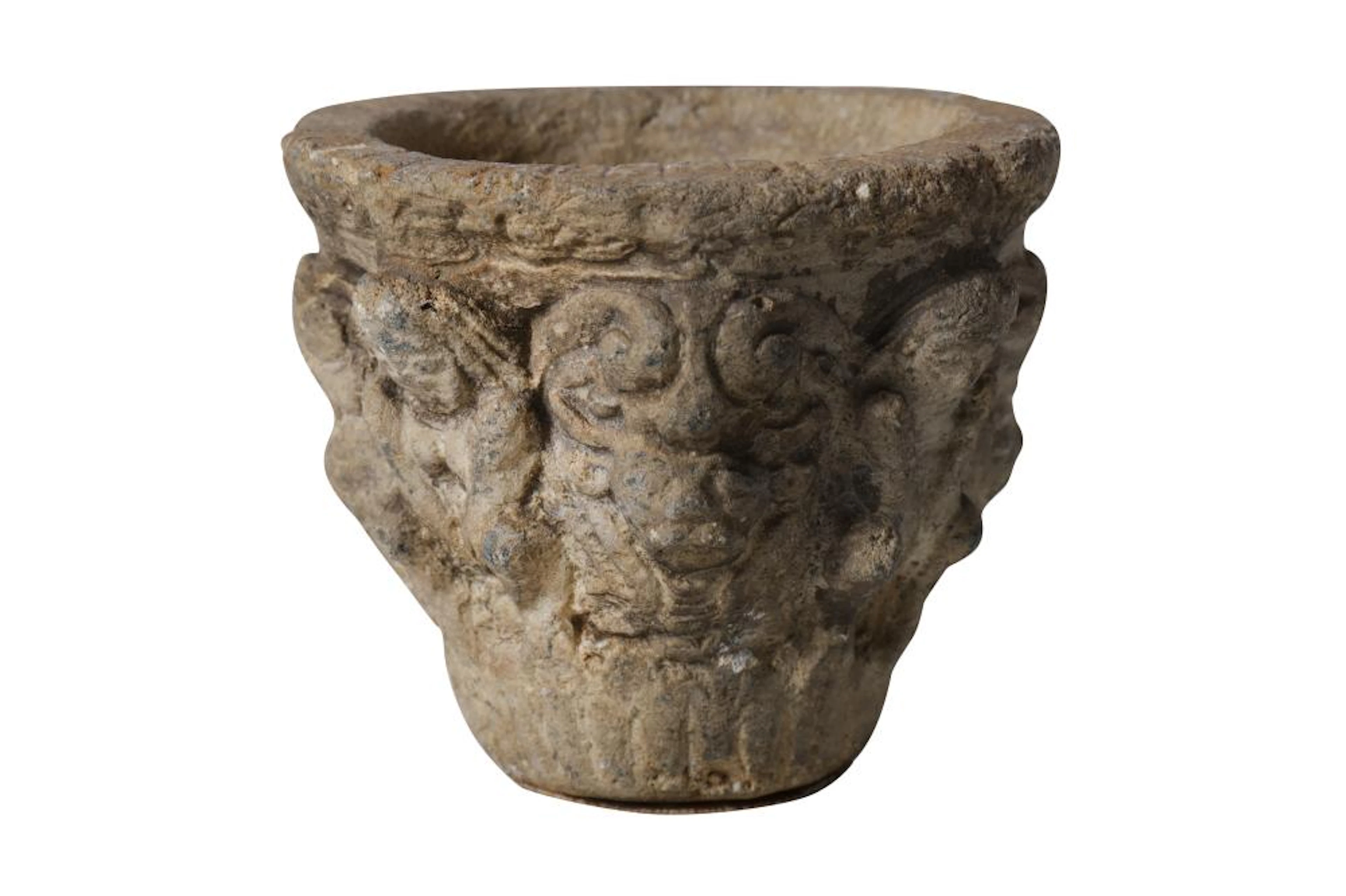 AN EARLY MEDIEVAL CARVED STONE MORTAR, PROBABLY 13TH / 14TH CENTURY FRENCH