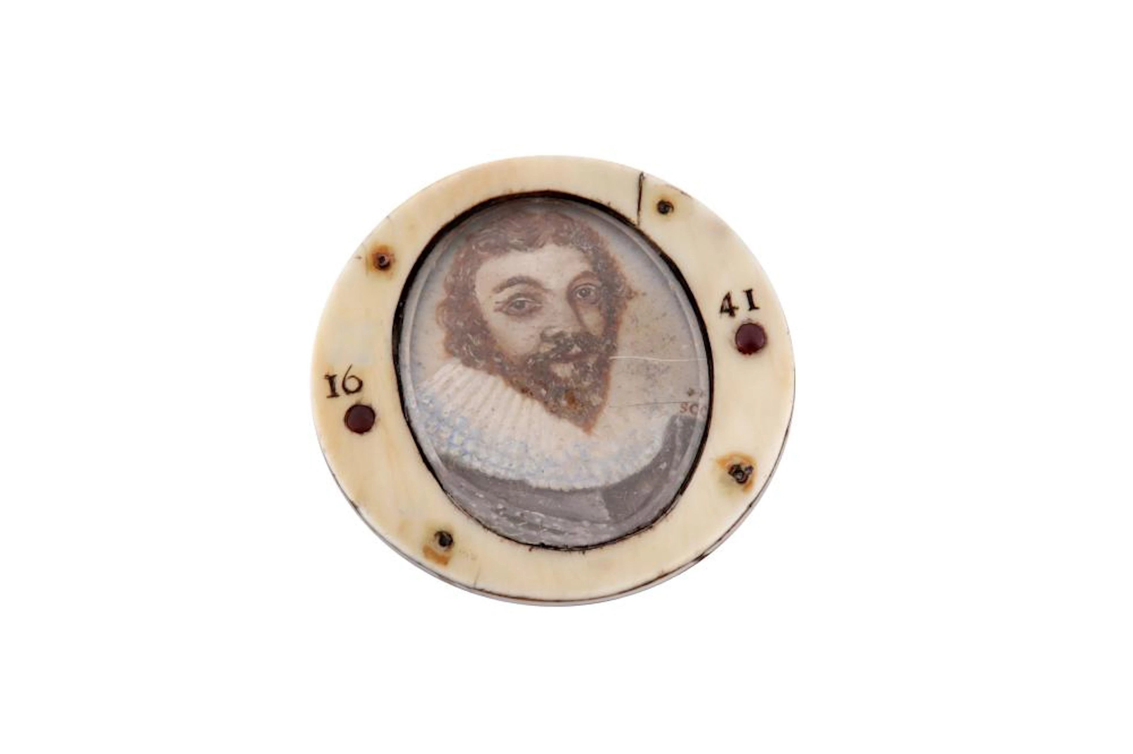 A rare Charles I mid-17th century ivory portrait miniature gaming token