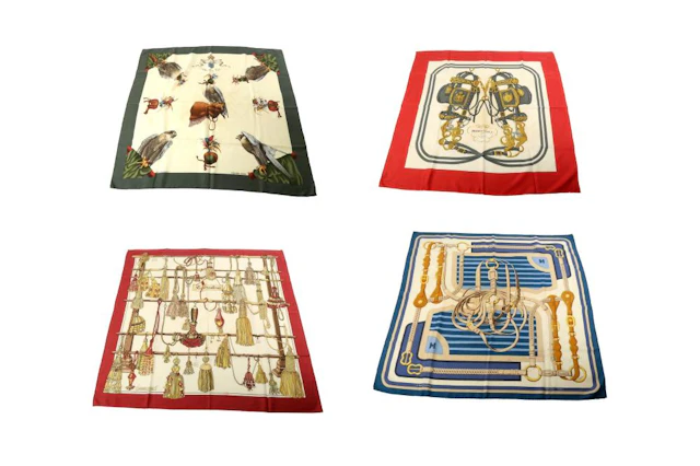 FOUR HERMES SILK SCARVES