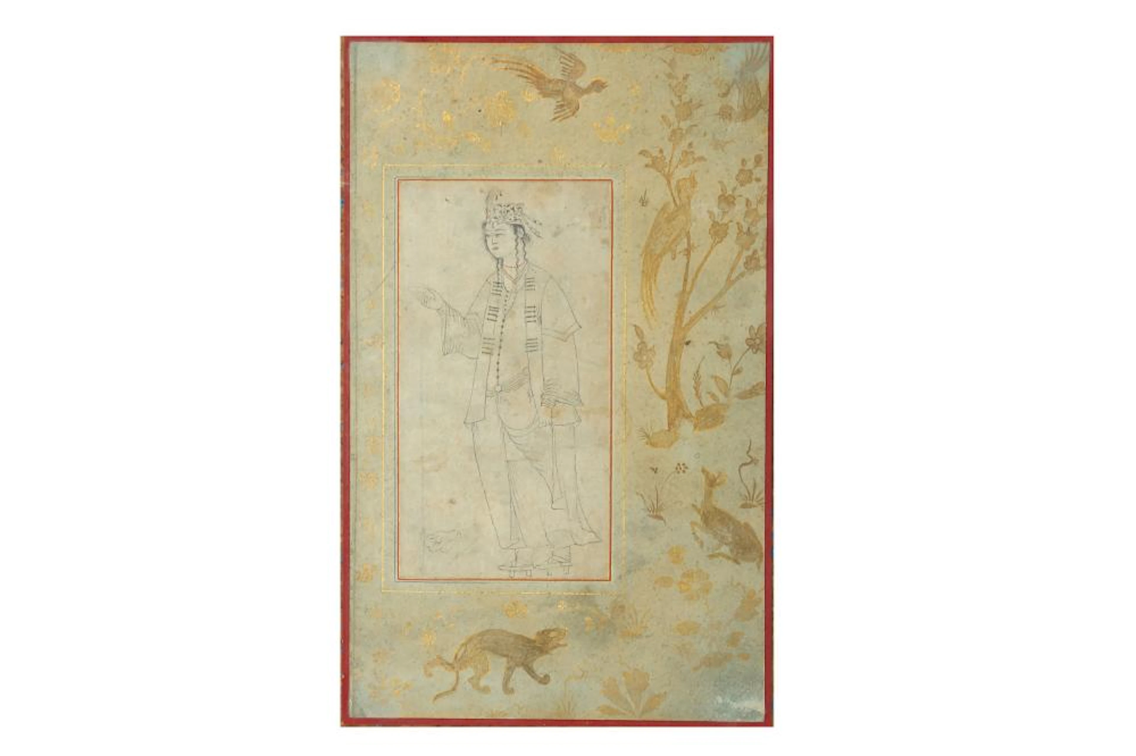 AN ELEGANT STANDING YOUTH OFFERING A WINE CUP Safavid Iran, late 17th century