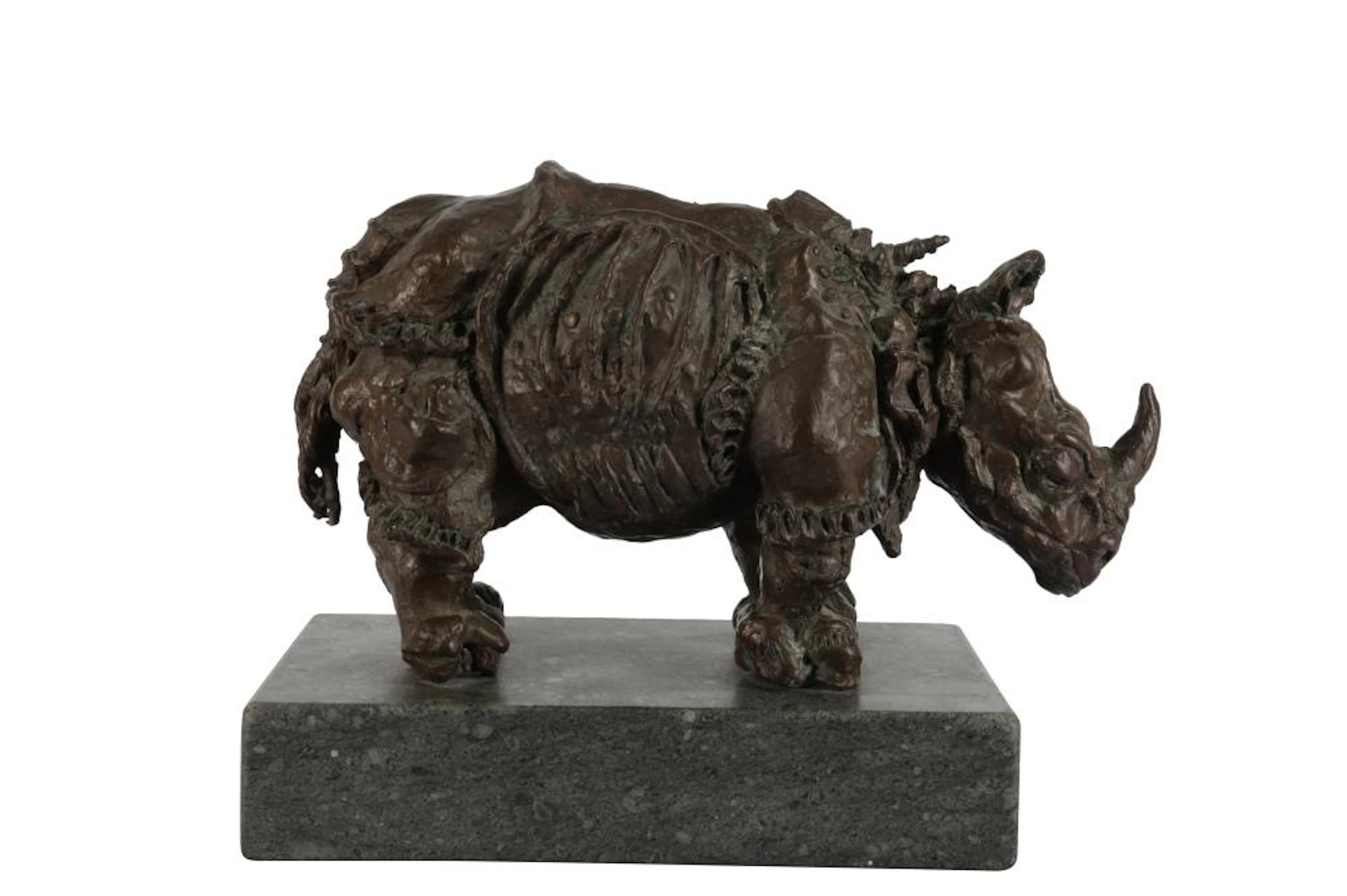 A BRONZE MODEL OF A RHINOCERUS, PROBABLY 20TH CENTURY