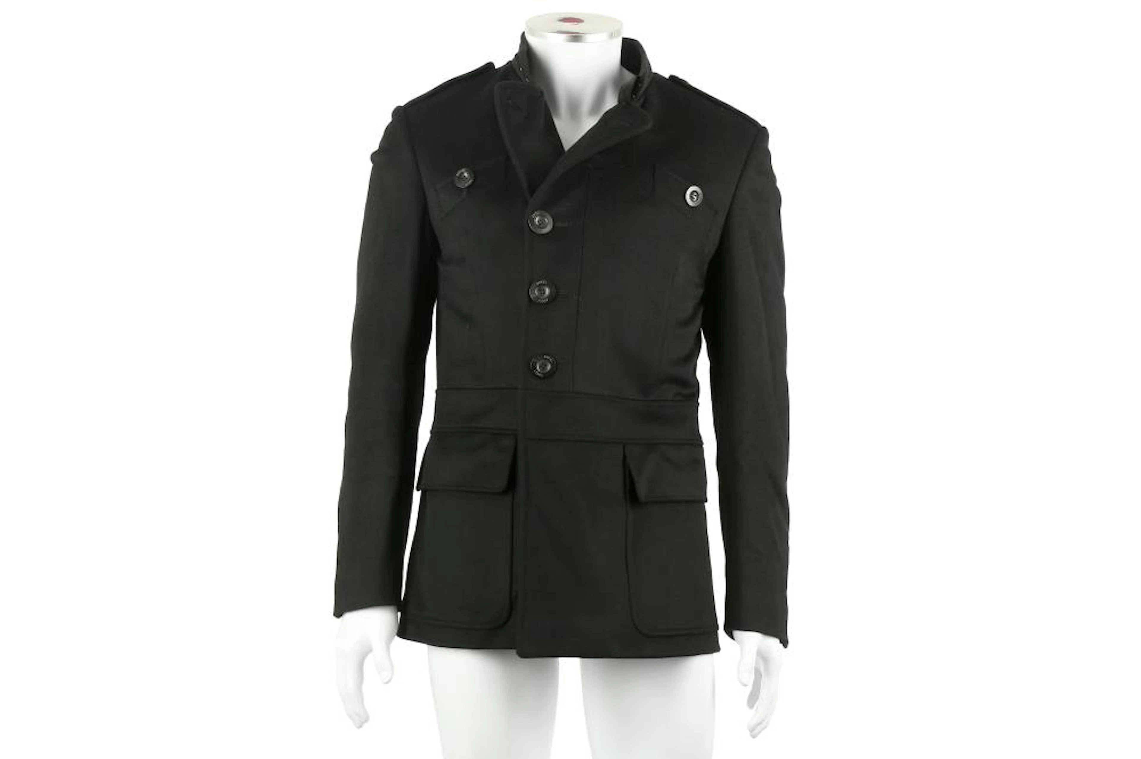 Gucci Black Wool Military Style Coat - Size 46