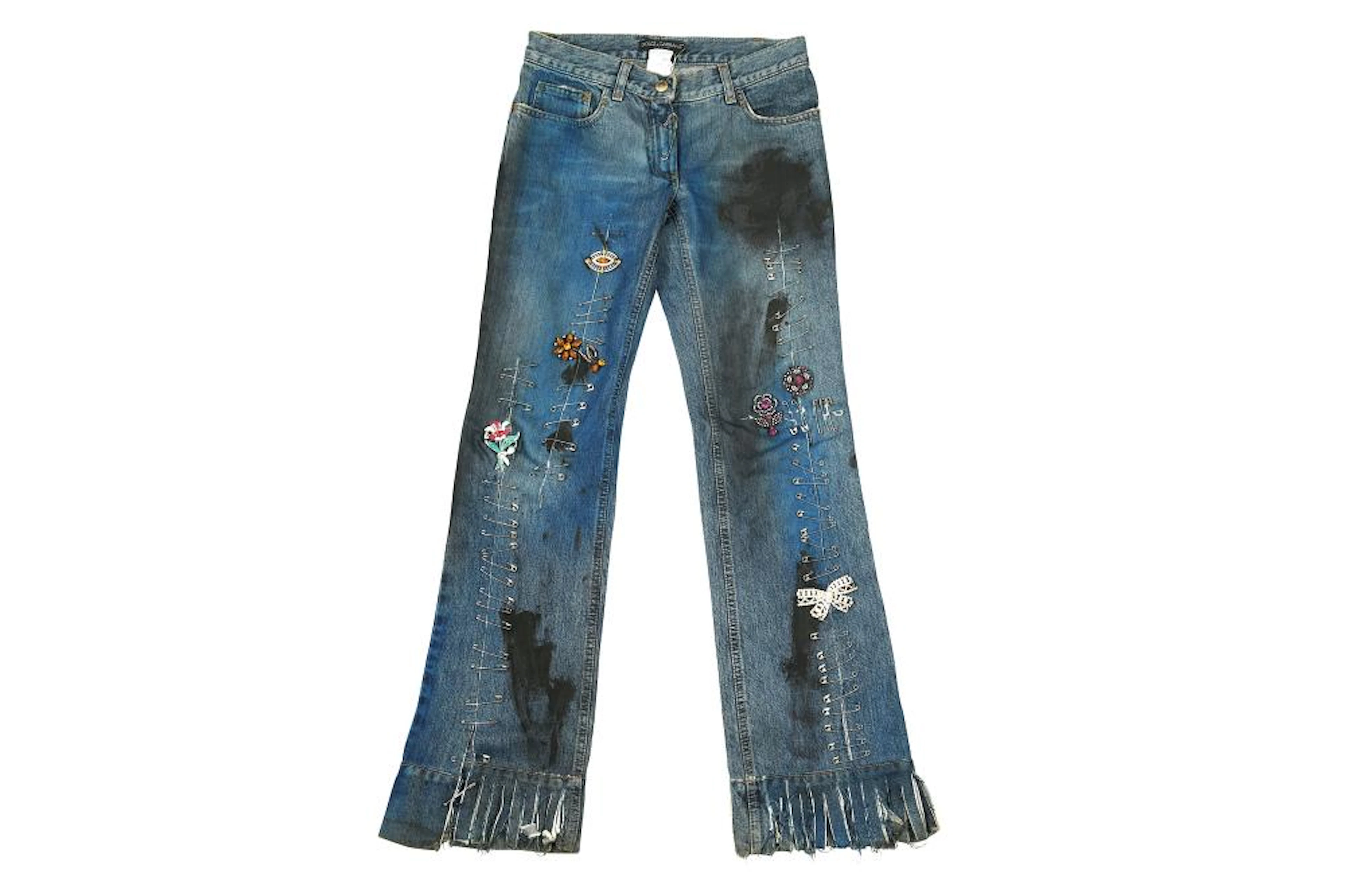 Dolce & Gabbana Blue Safety Pin Punk Jeans- Size 38