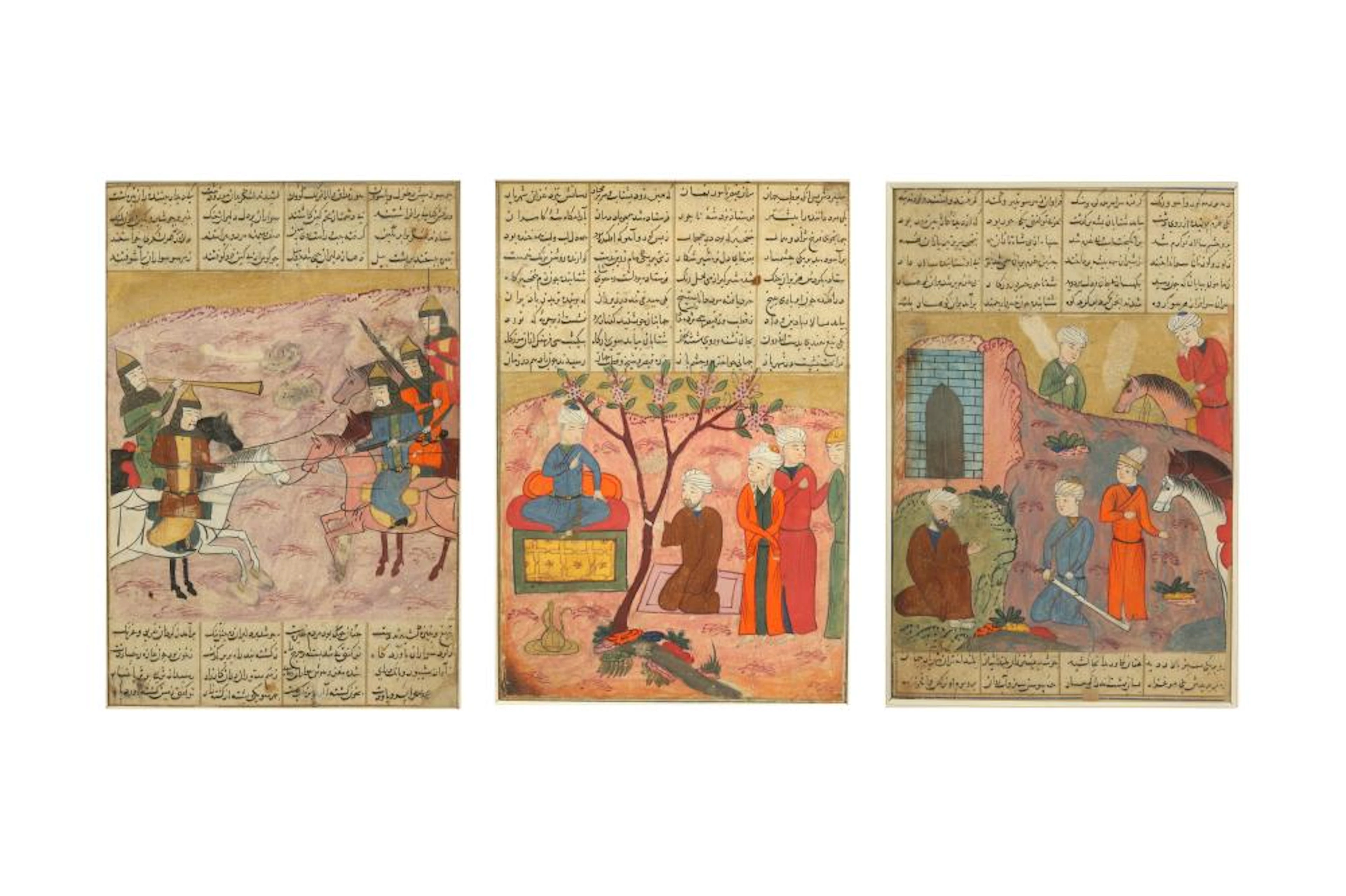 THREE ILLUSTRATED FOLIOS FROM A DISPERSED SHAHNAMEH OF FERDOWSI