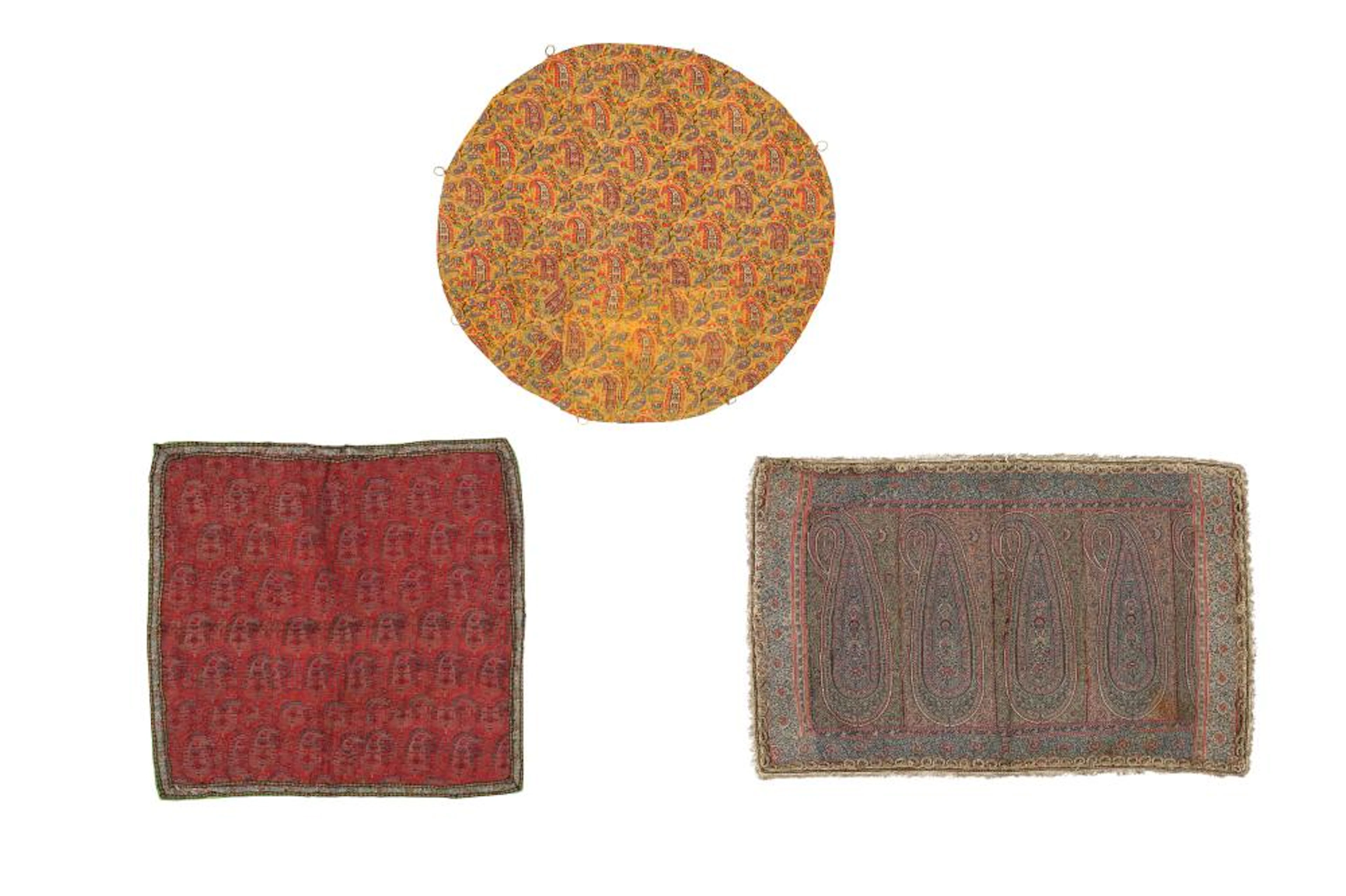 A PANEL OF JAMUVAR SHAWL CLOTH AND TWO TERMEH PANELS