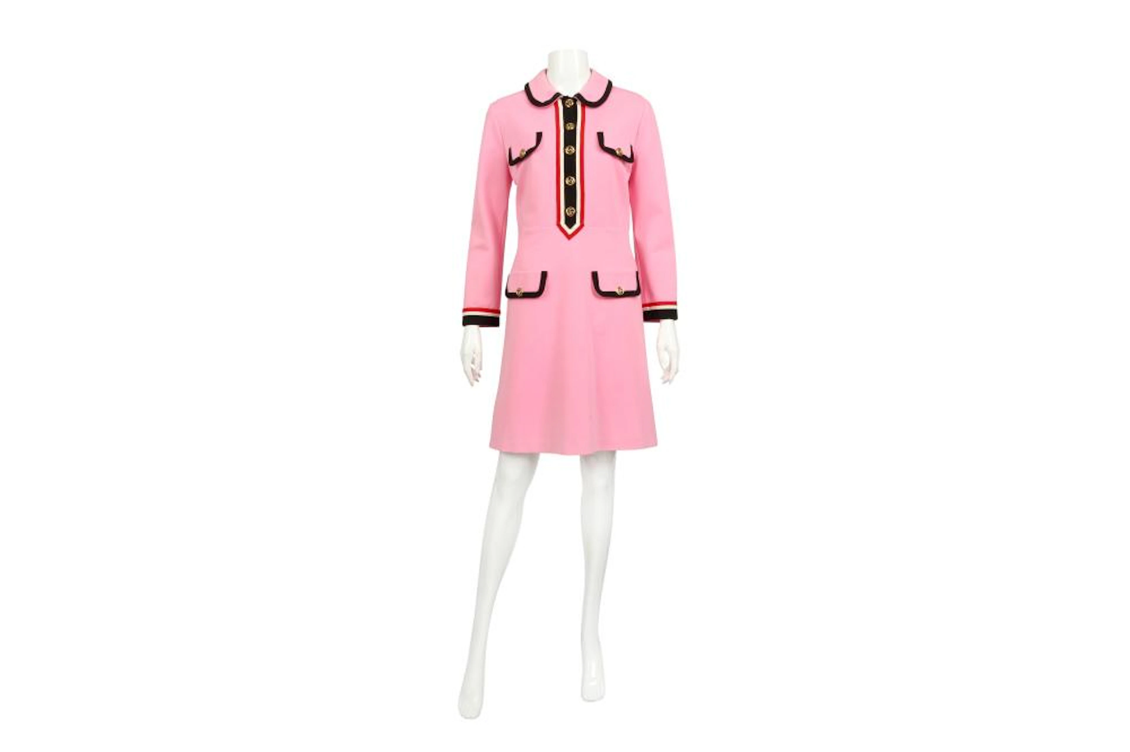 Gucci Pink Web Trim Collar Dress - Size M