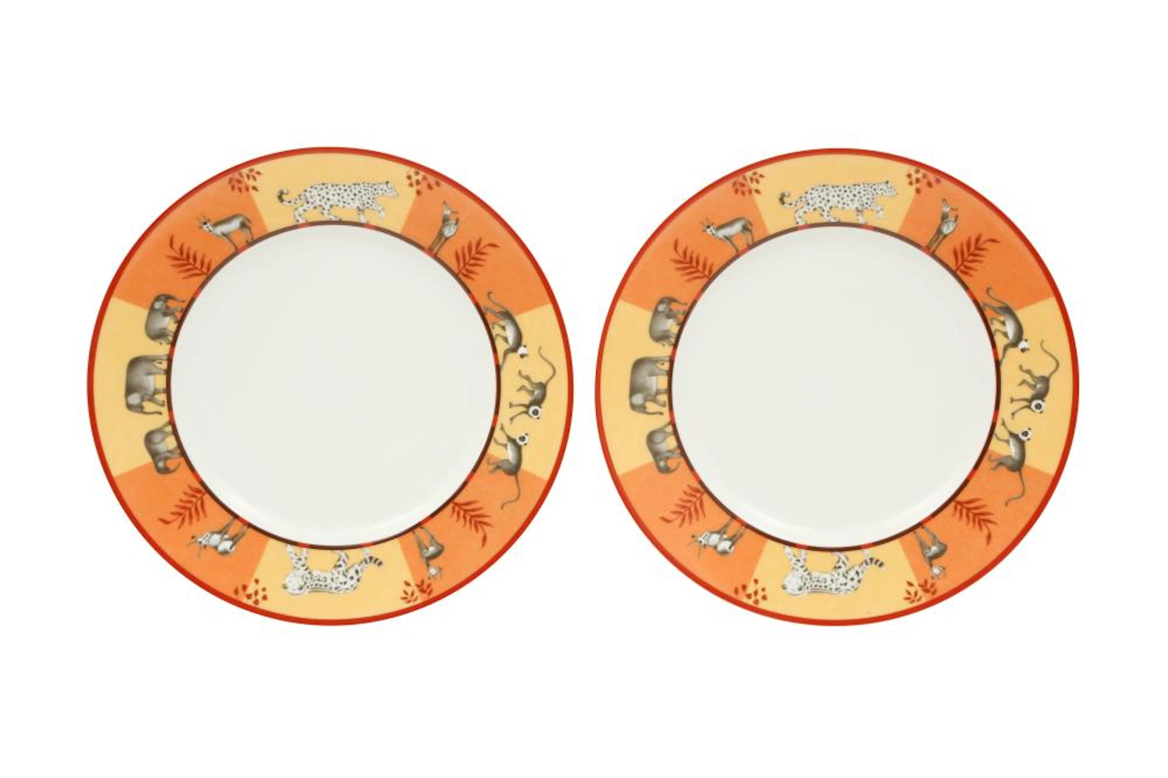 Two Hermes Orange 'Africa' Dessert Plates