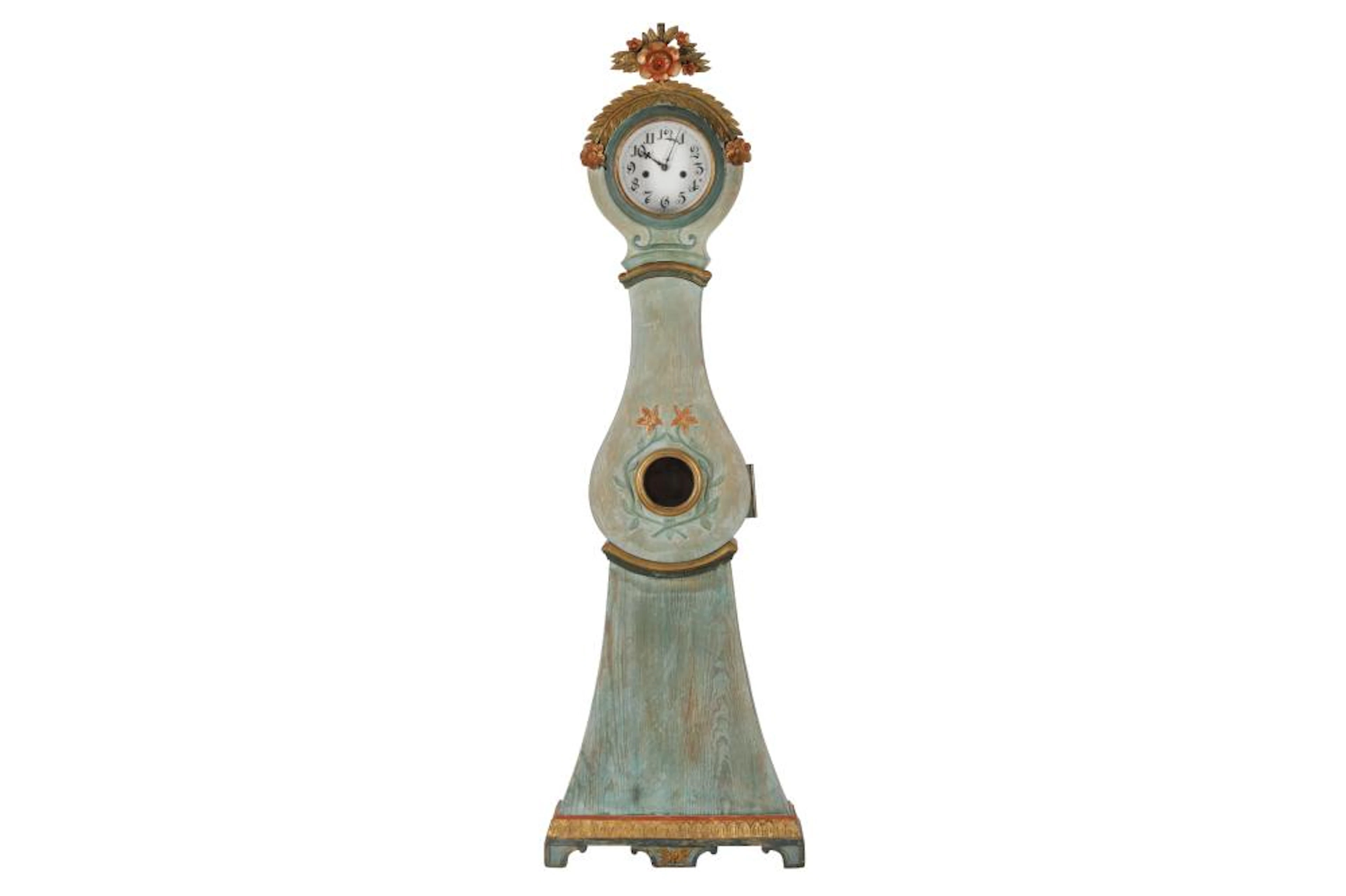 A SMALL SWEDISH PAINTED LONGCASE CLOCK, 20TH CENTURY