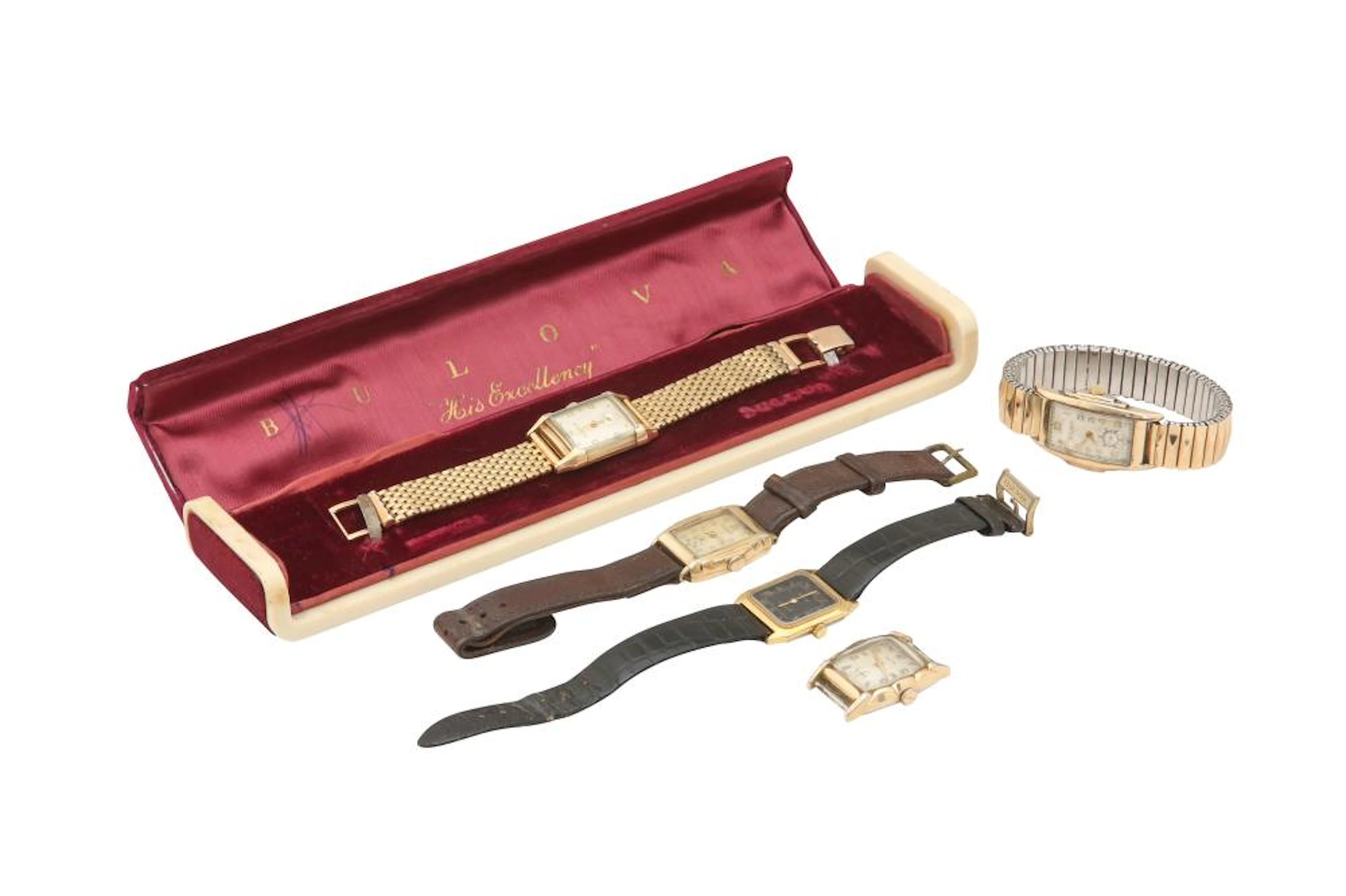 BULOVA. 3 AMBASSADOR WATCHES PLUS 1 WRISTWATCH AND 1 BRACELET WATCH.