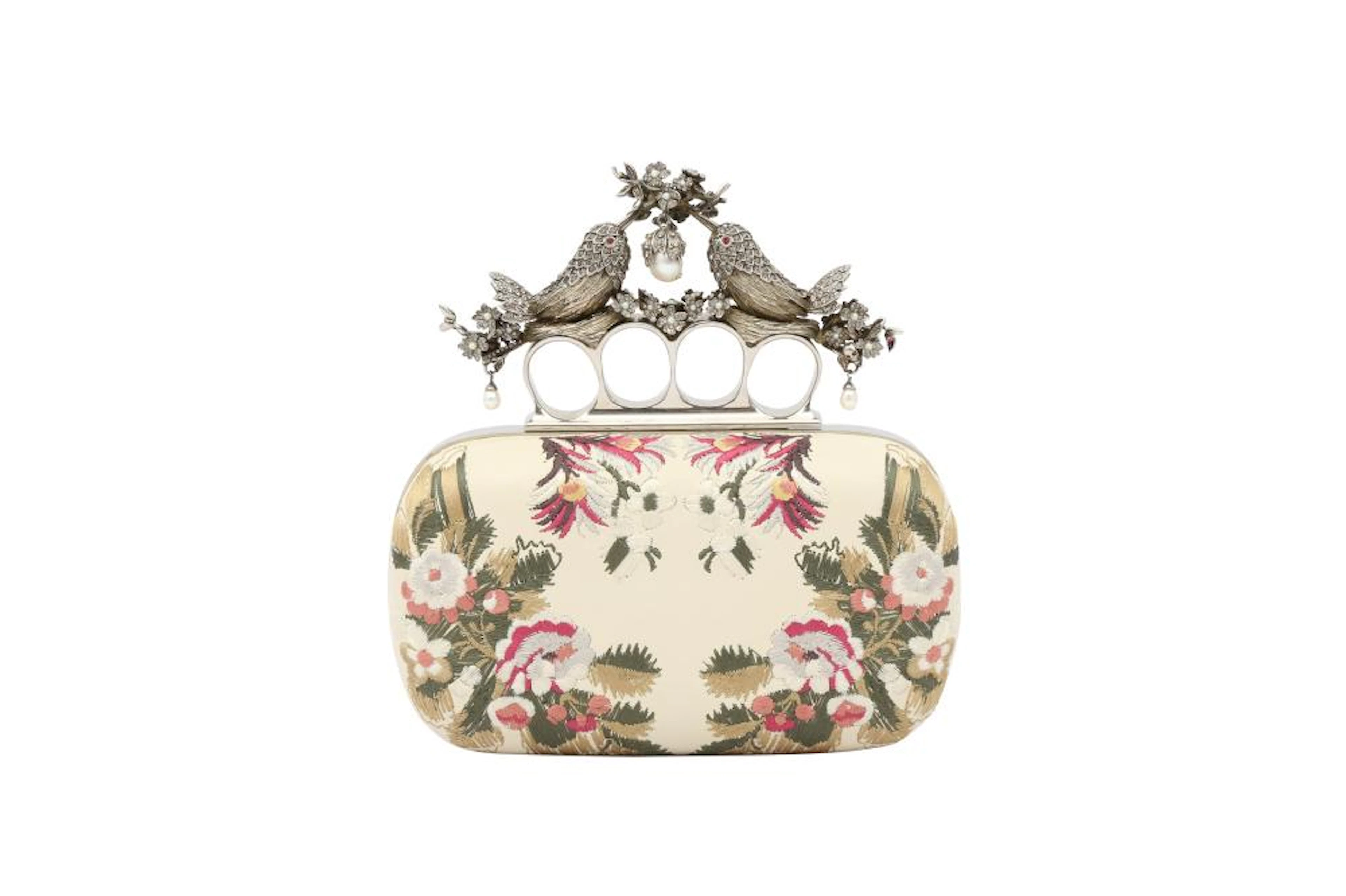 Alexander McQueen Cream Flower Four Ring Clutch