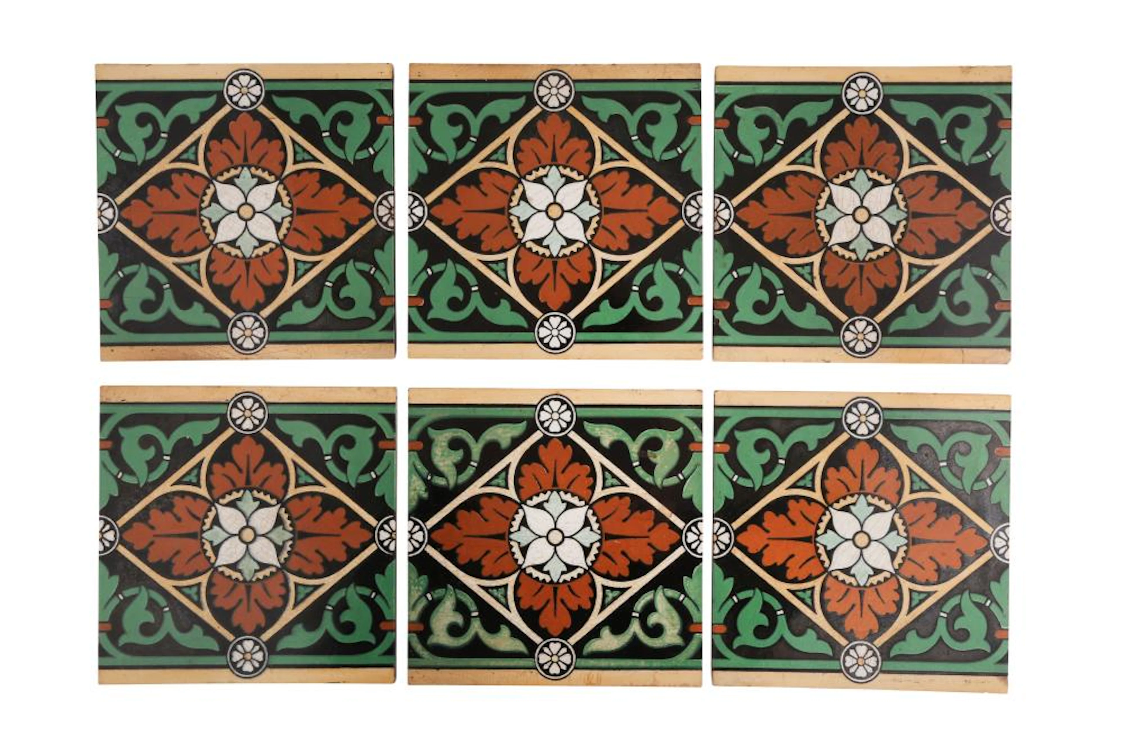 A SET OF SIX MINTON, HOLLINS & CO AESTHETIC MOVEMENT TILES