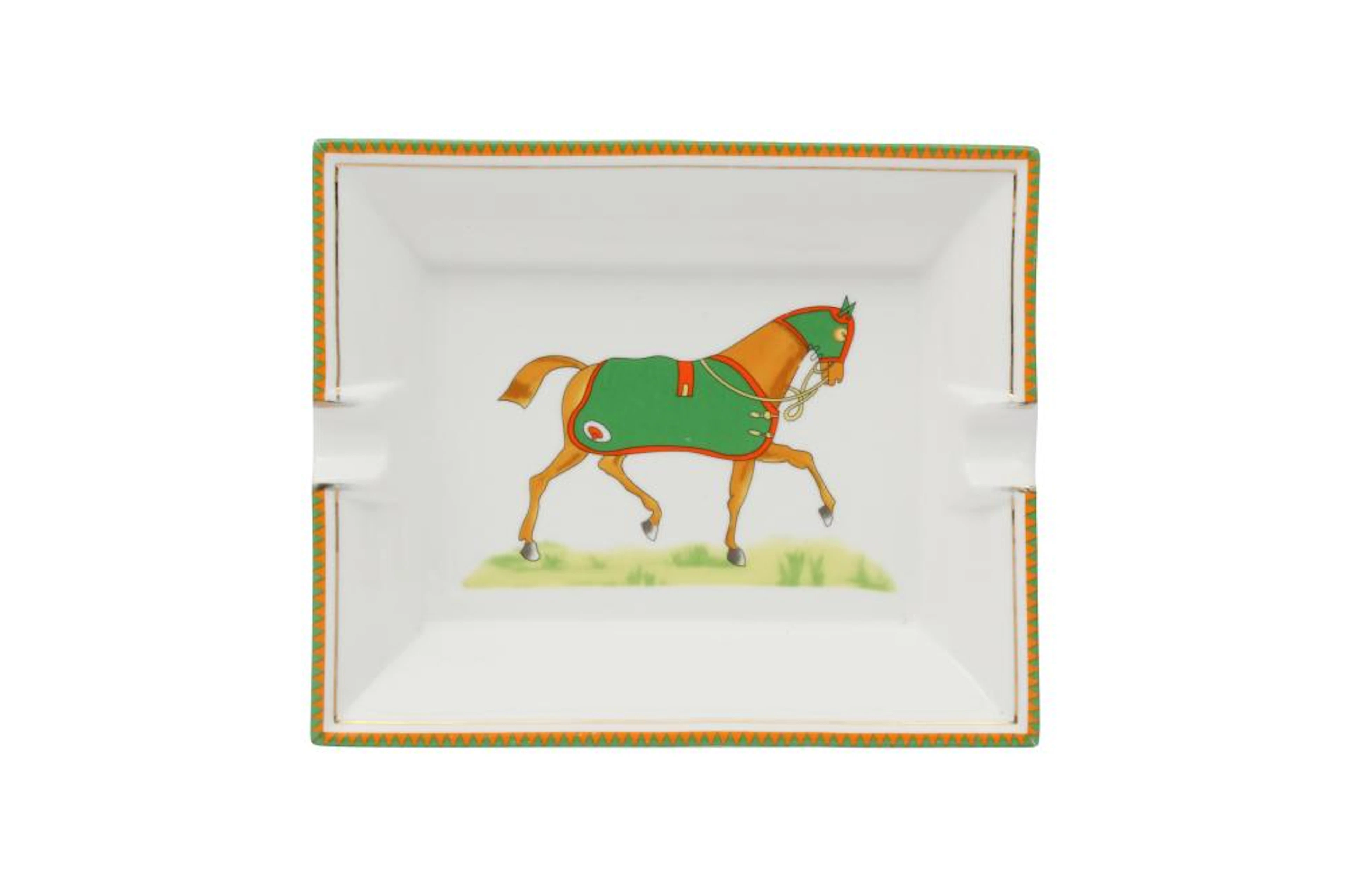 Hermes Equestrian Green Blanket Limoges Ashtray