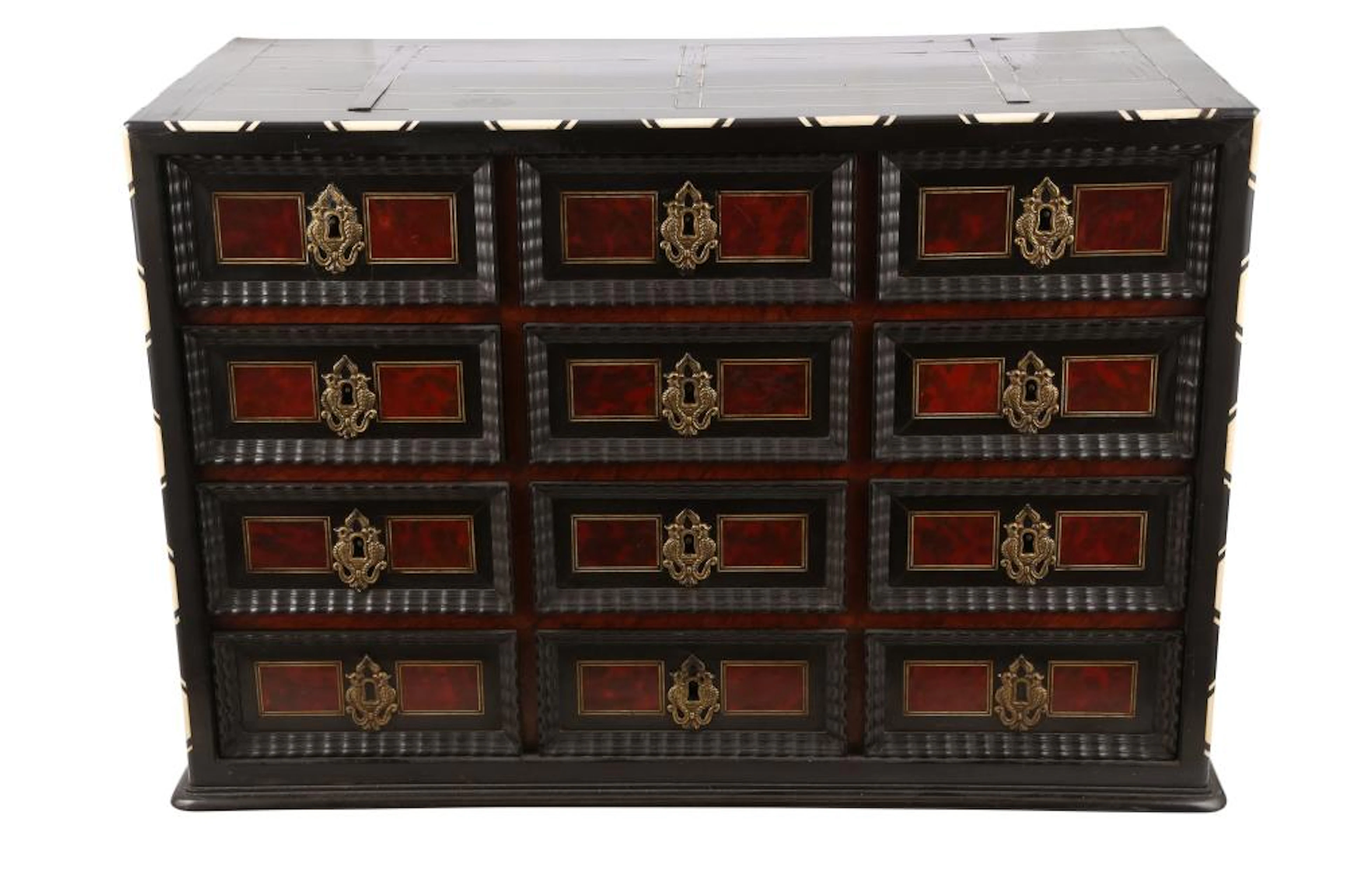AN INDO-PORTUGUESE EBONY AND TORTOISESHELL CABINET, 18TH CENTURY