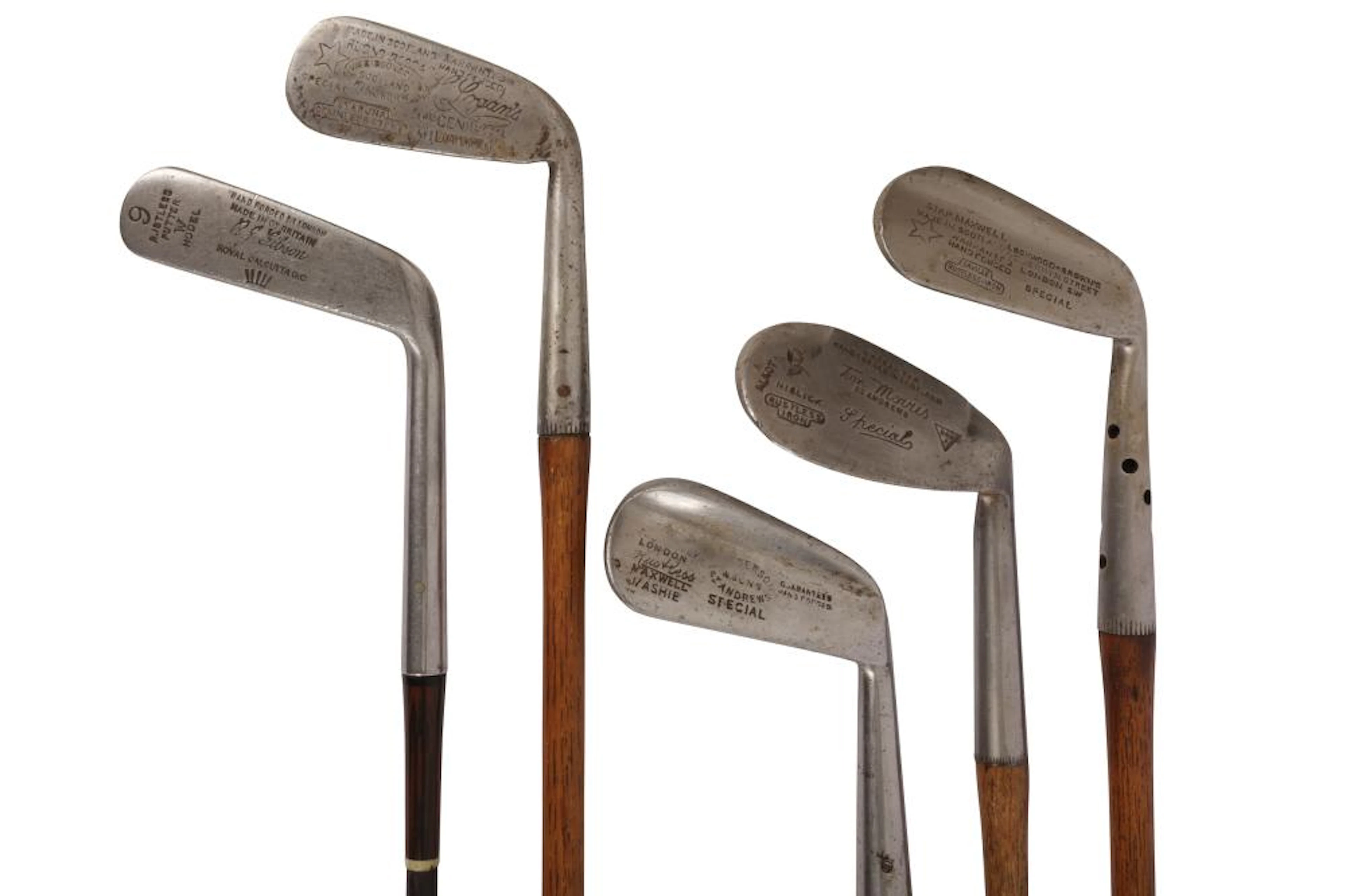 FIVE VINTAGE GOLF CLUBS