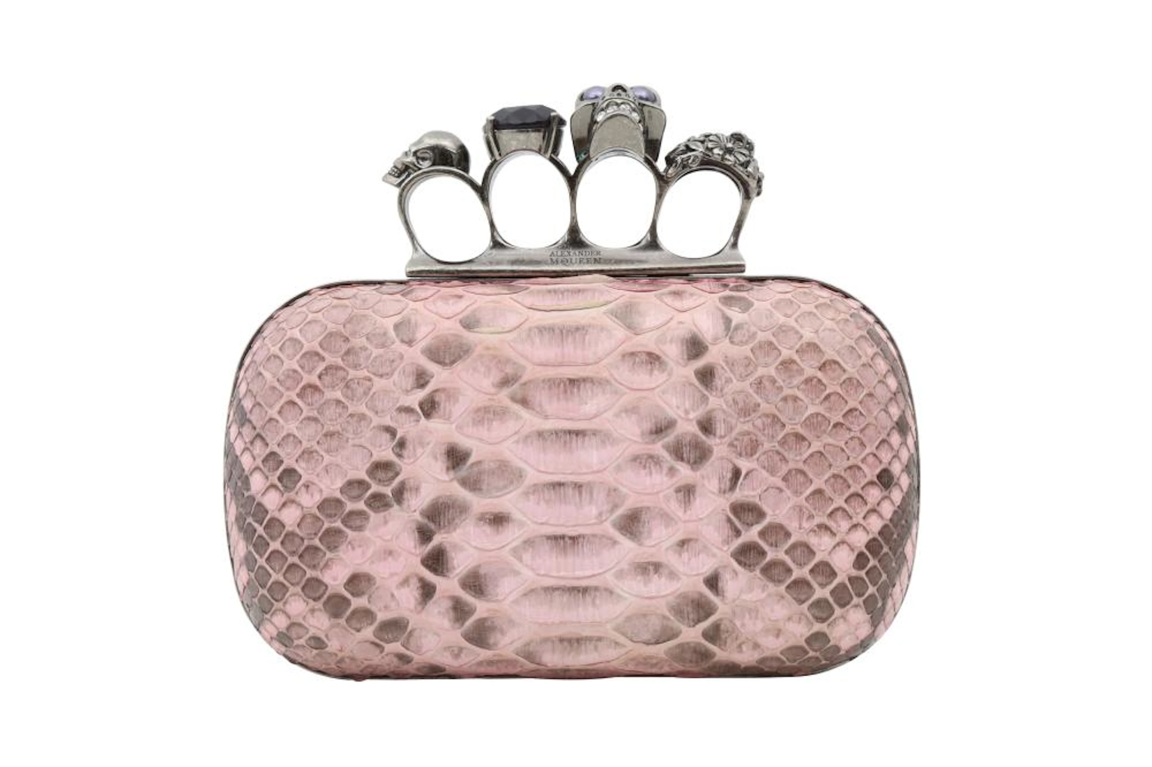 ? Alexander McQueen Pink Python Four Ring Clutch