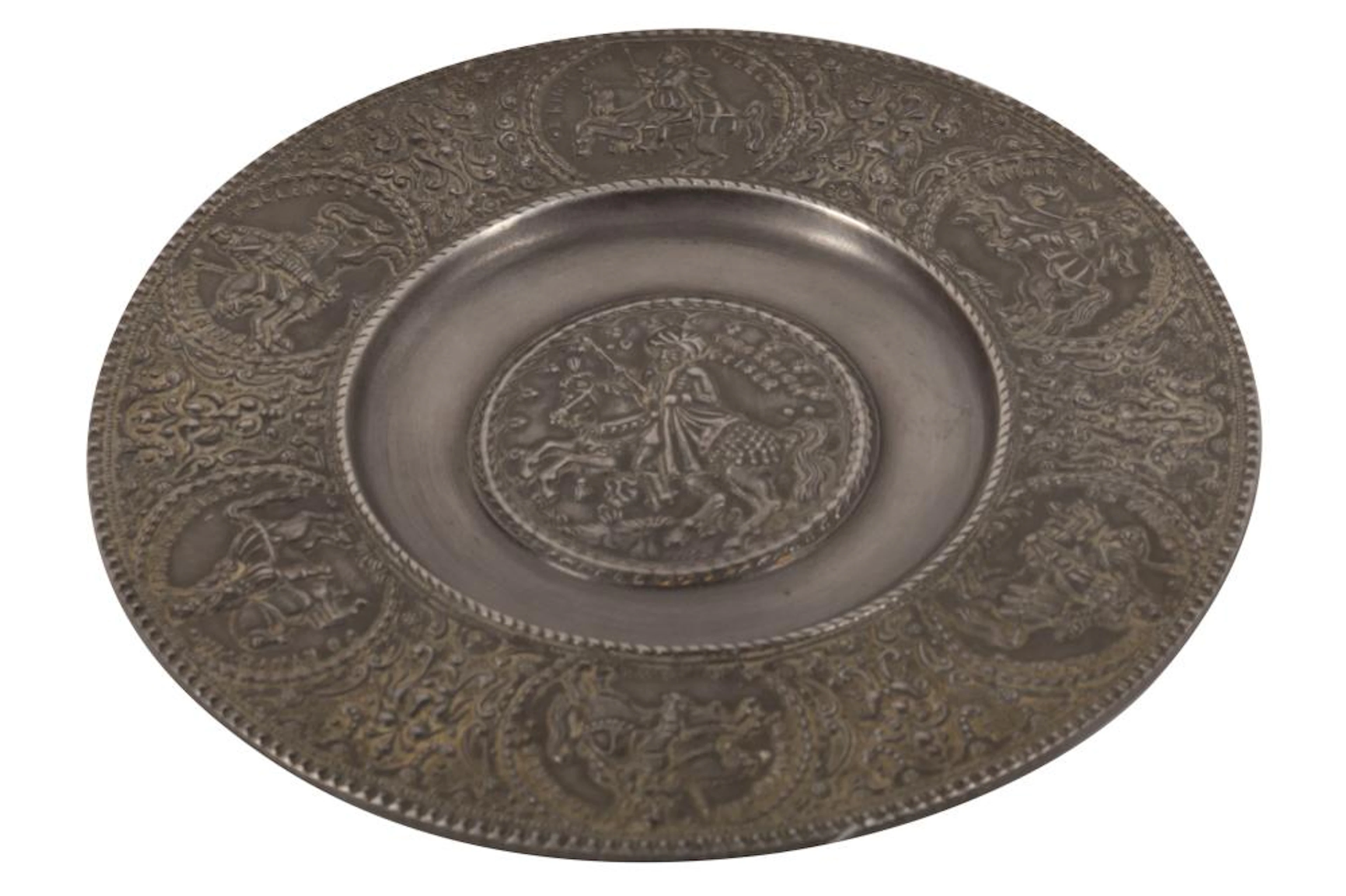 A FRENCH PEWTER COMMEMORATIVE DISH