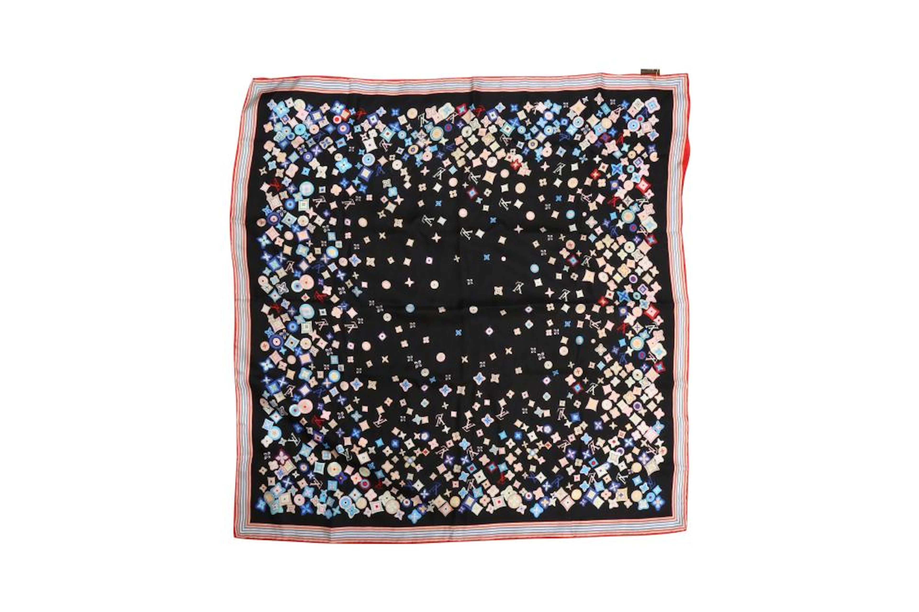 Louis Vuitton Black Silk Monogram Print Scarf