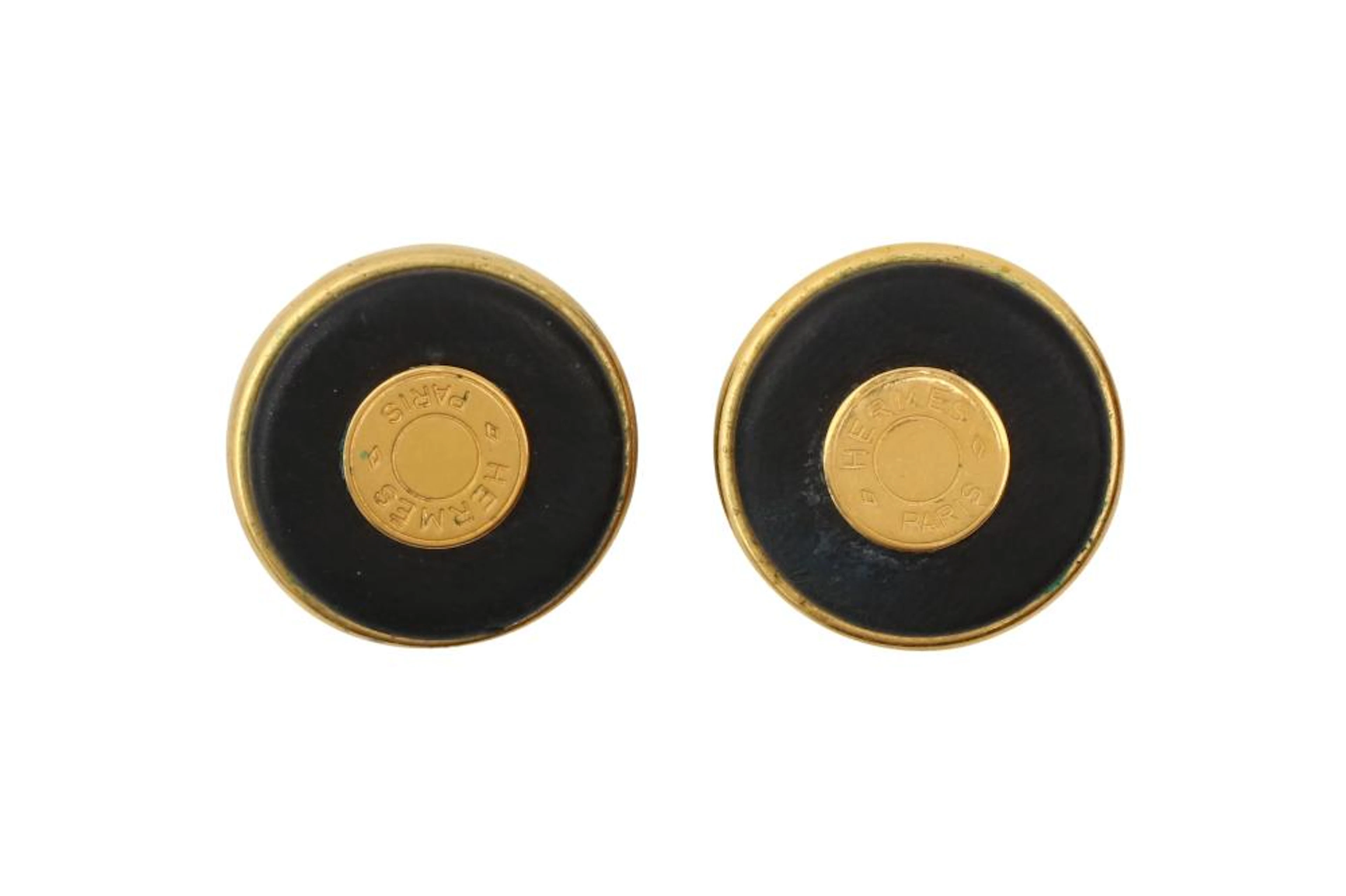 Hermes Black Clou De Selle XL Clip On Earrings
