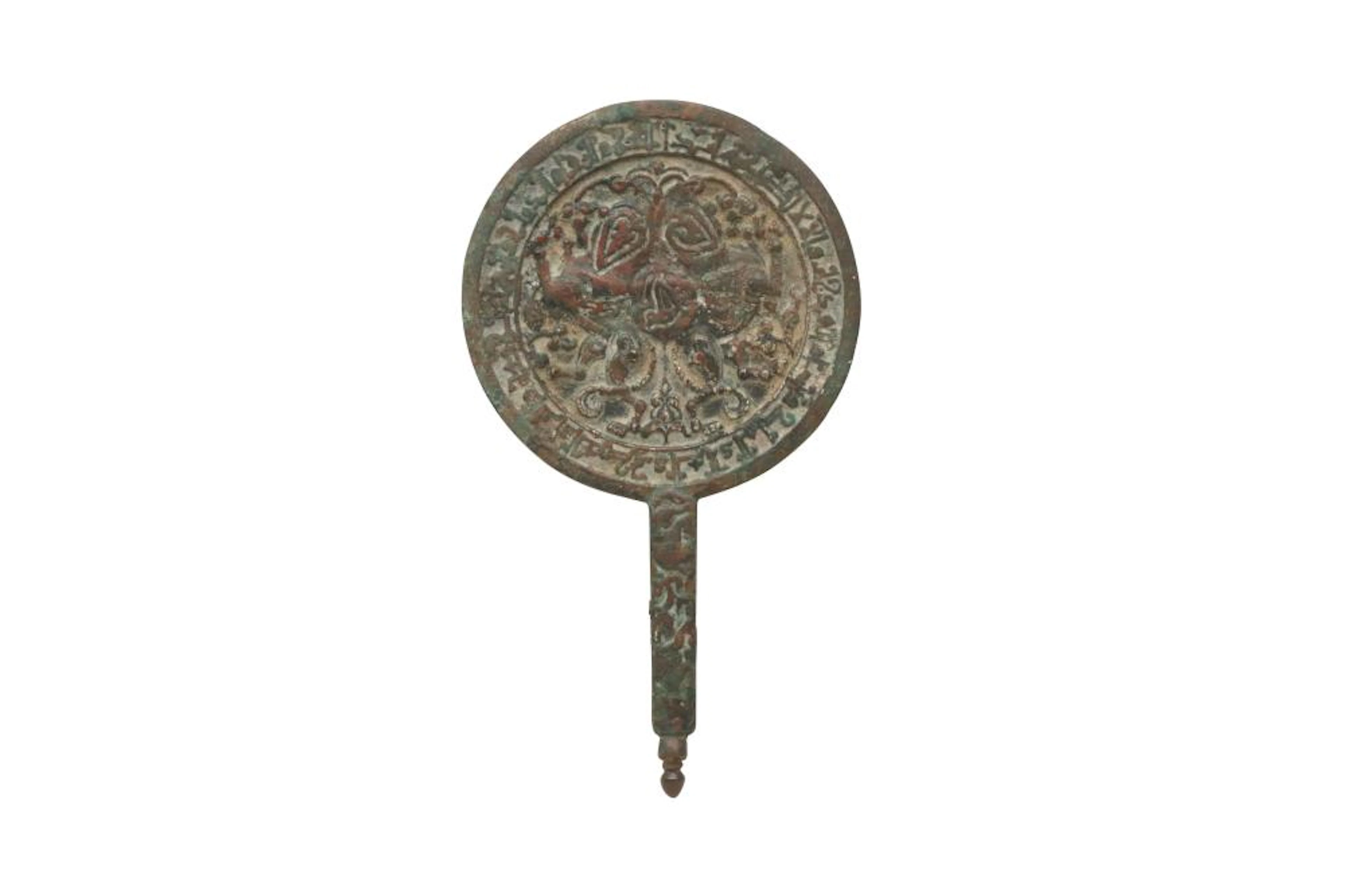 A SELJUK CAST BRONZE MIRROR WITH SPHINXES