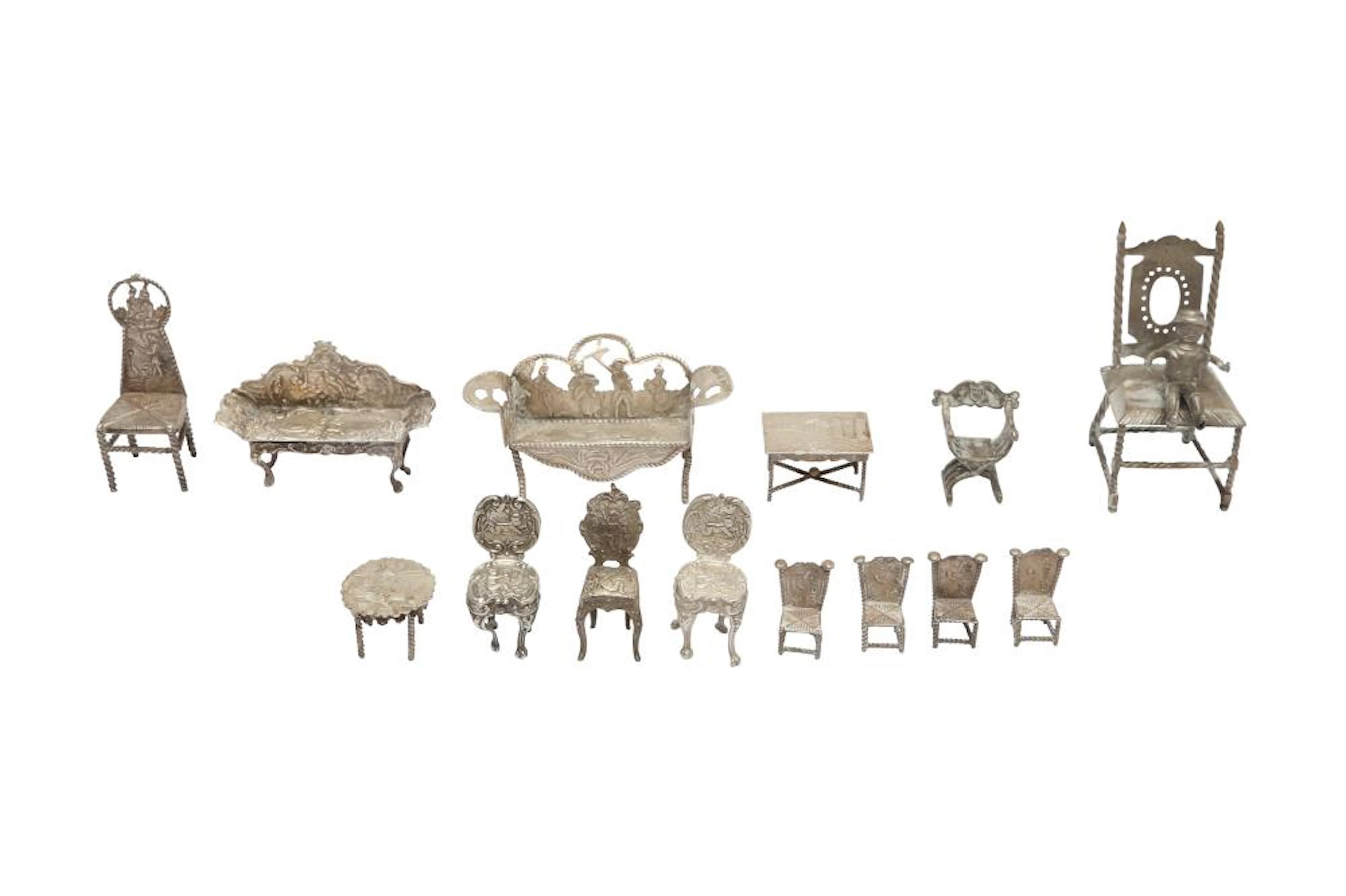 A GROUP OF SILVER MINIATURE FURNITURE