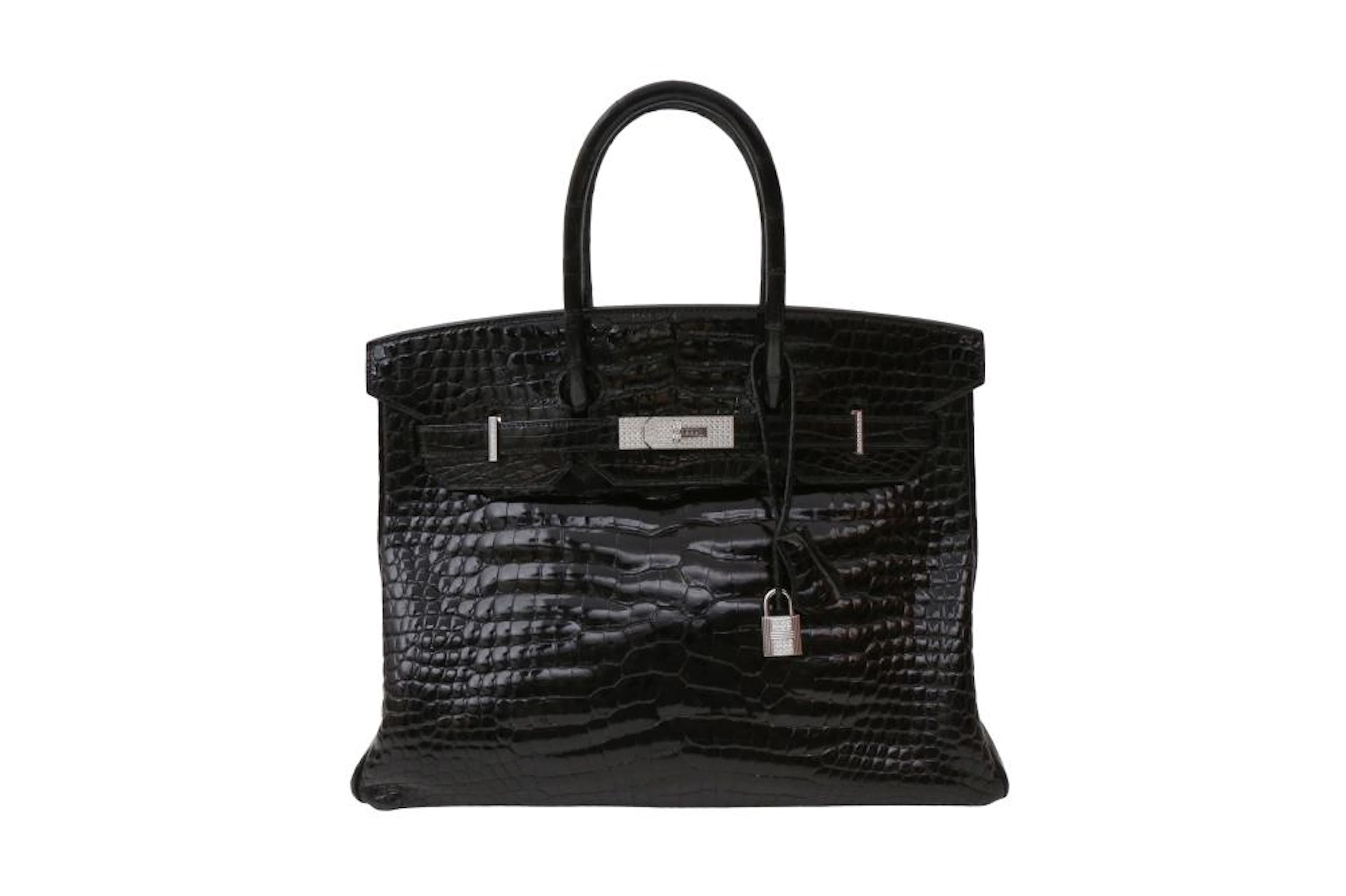 ? Hermes Shiny Black Porosus Crocodile Diamond Birkin 35