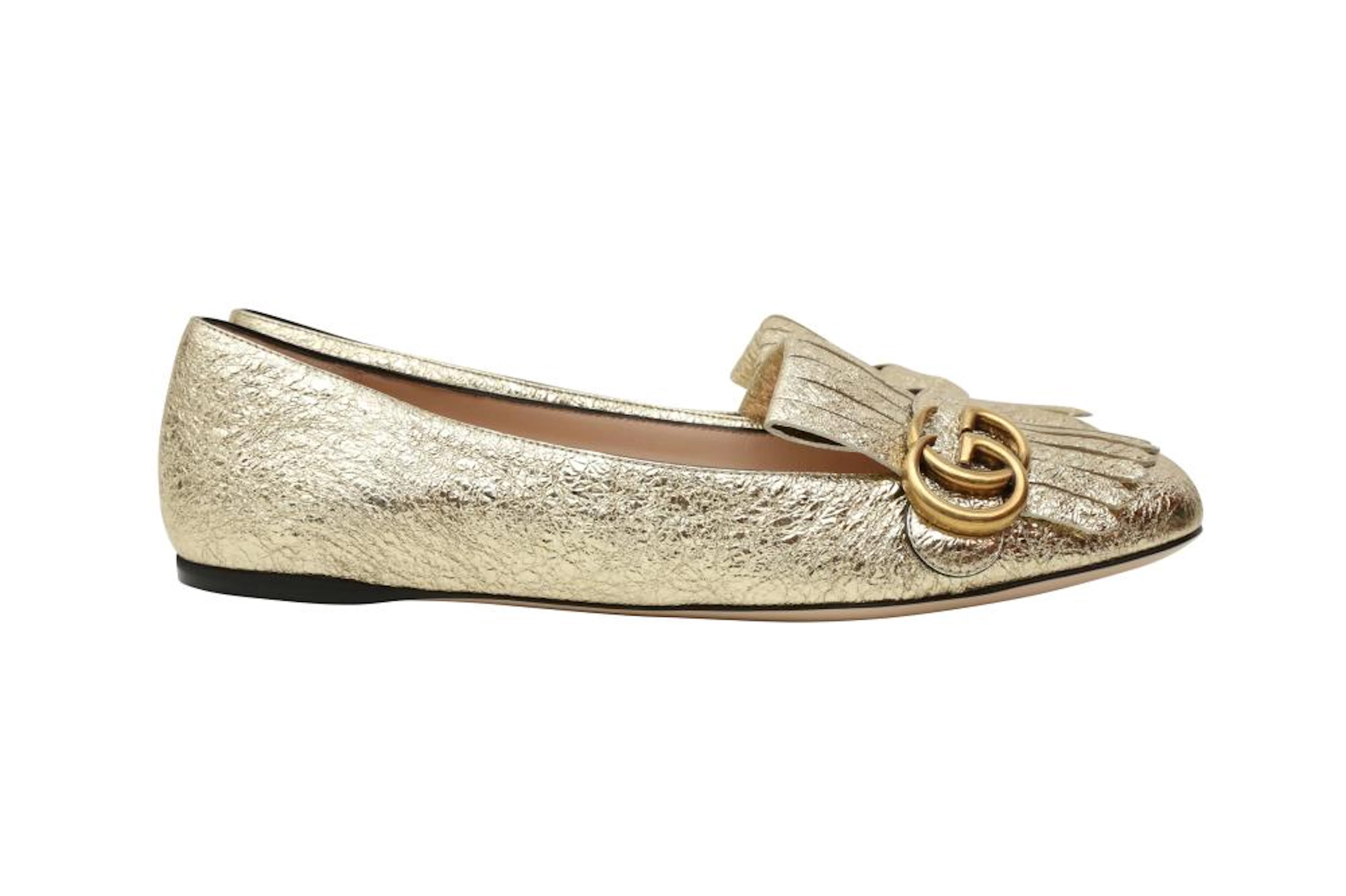 Gucci Metallic Gold Marmont Flat Loafer - Size 38.5