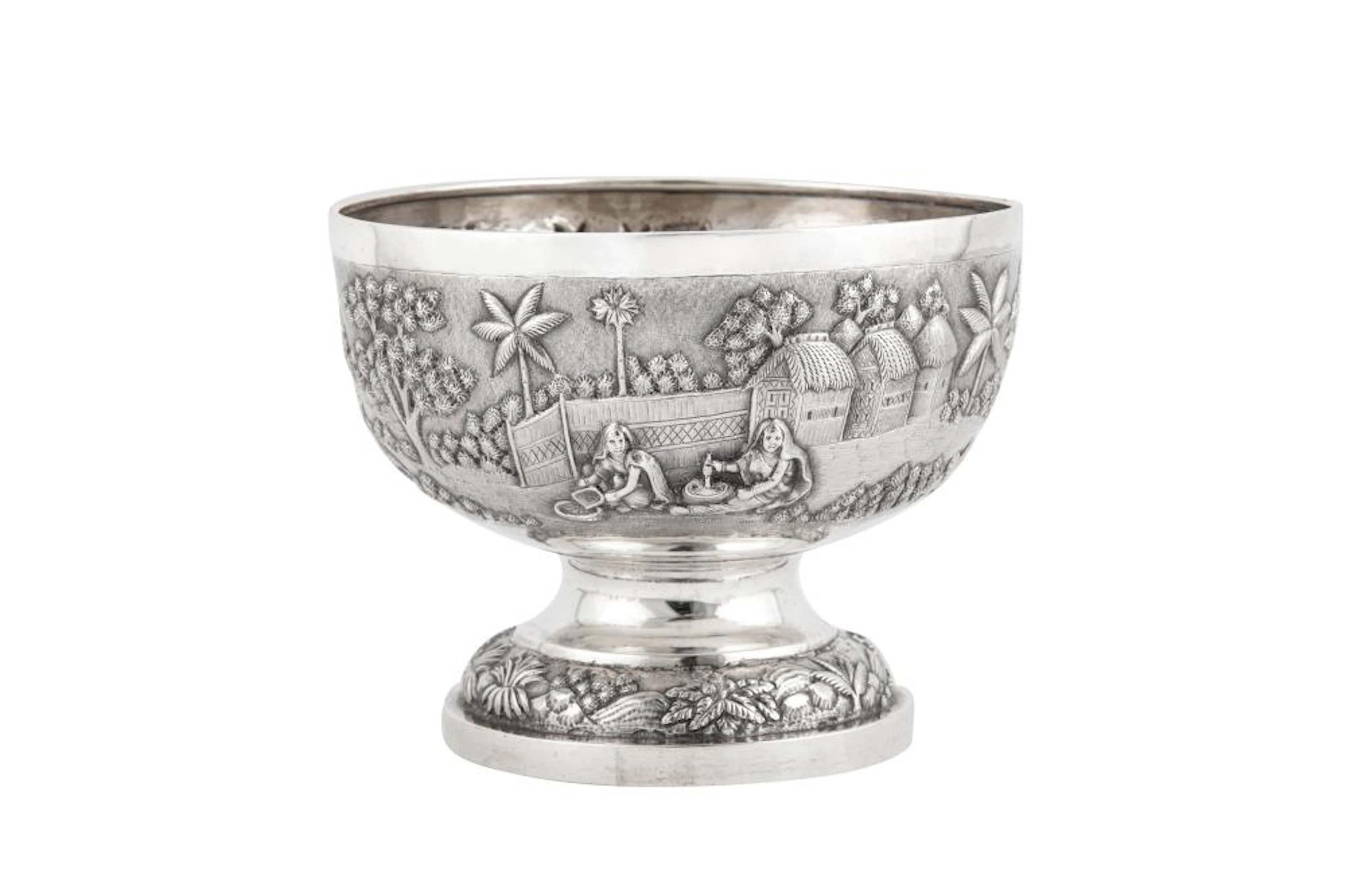 A late 19th century Anglo ? Indian silver footed bowl