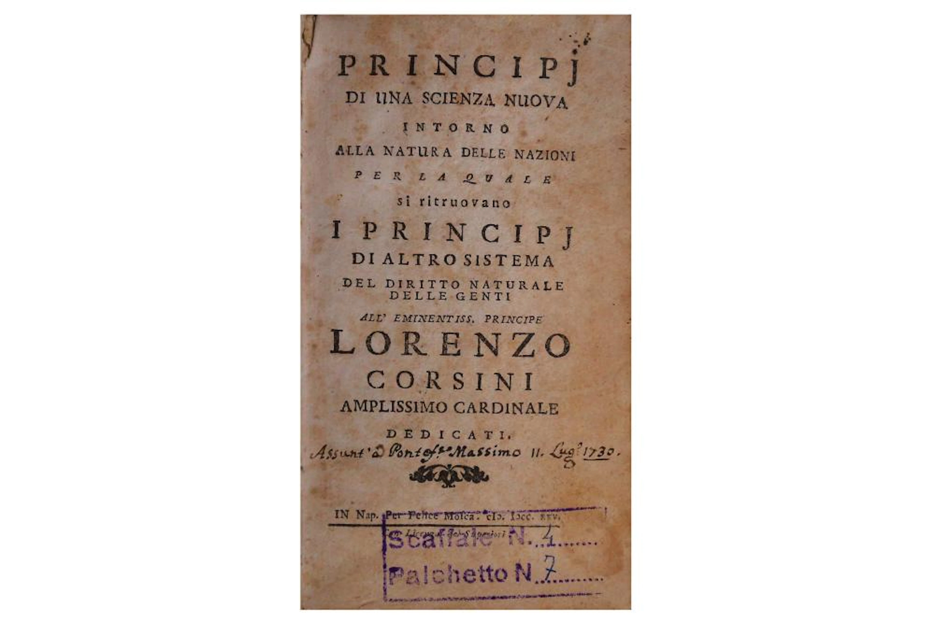 Vico (Giambattista) Principj di una scienza nuova