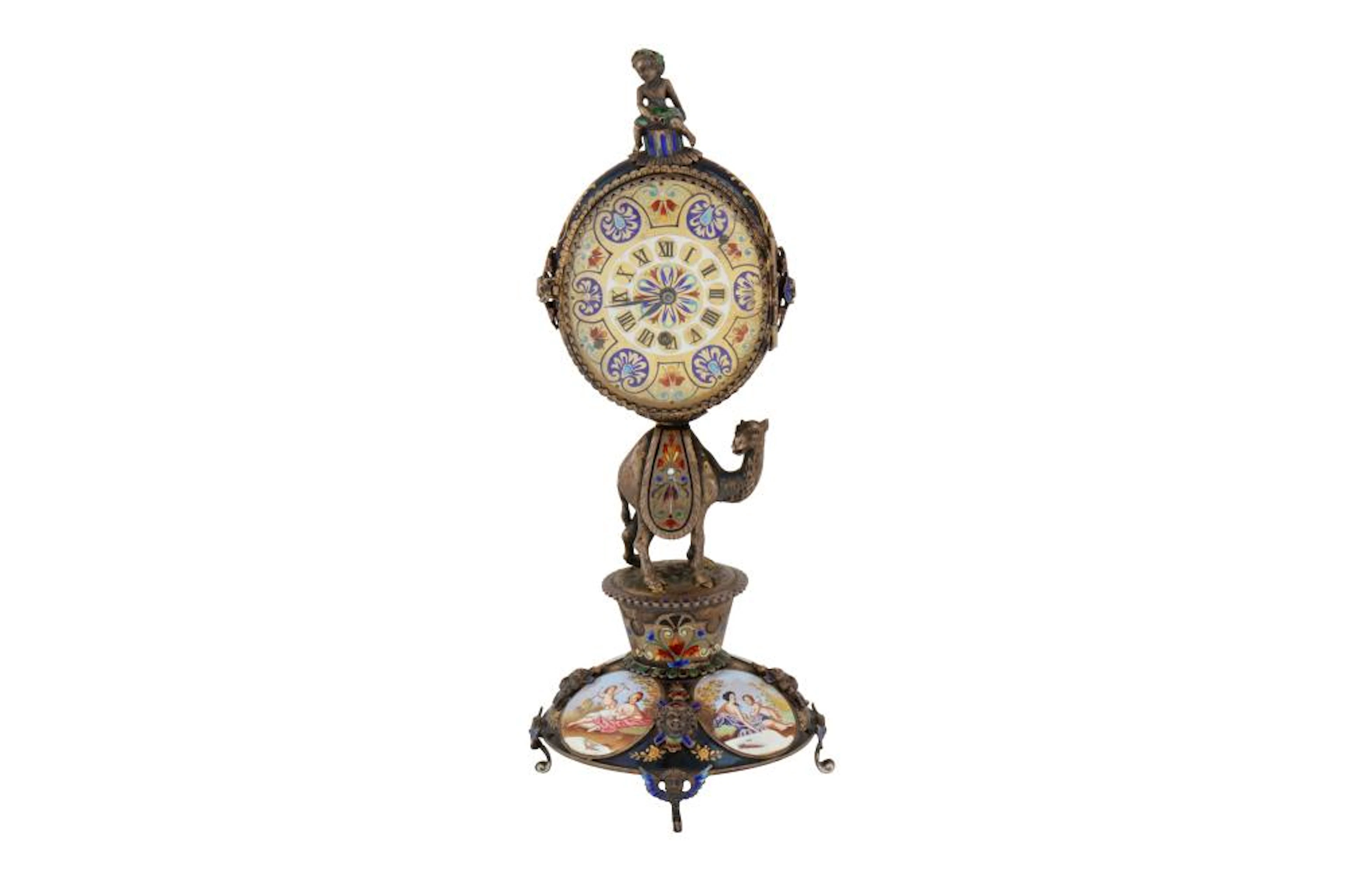 A late 19th century Austrian silver and enamel timepiece or clock