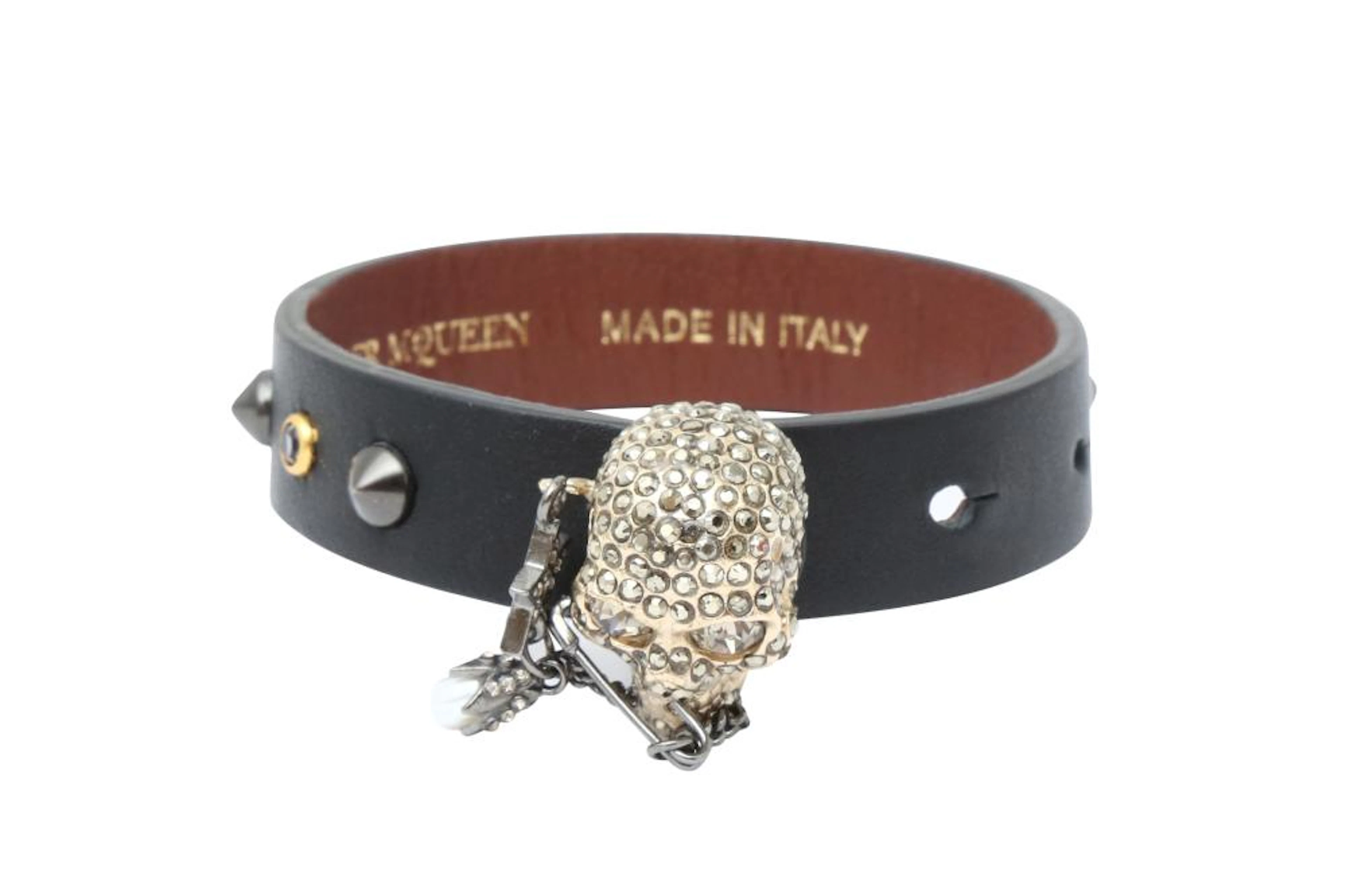 Alexander McQueen Black Crystal Skull Bracelet