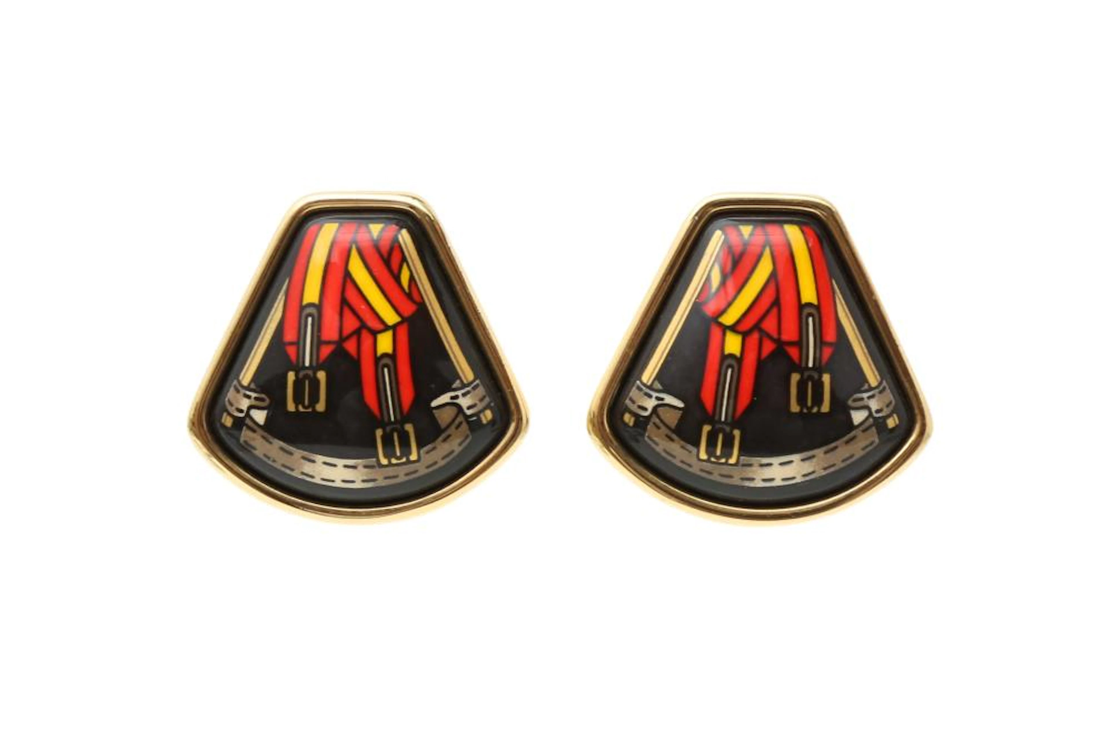 Hermes Black Enamel Clip On Earrings