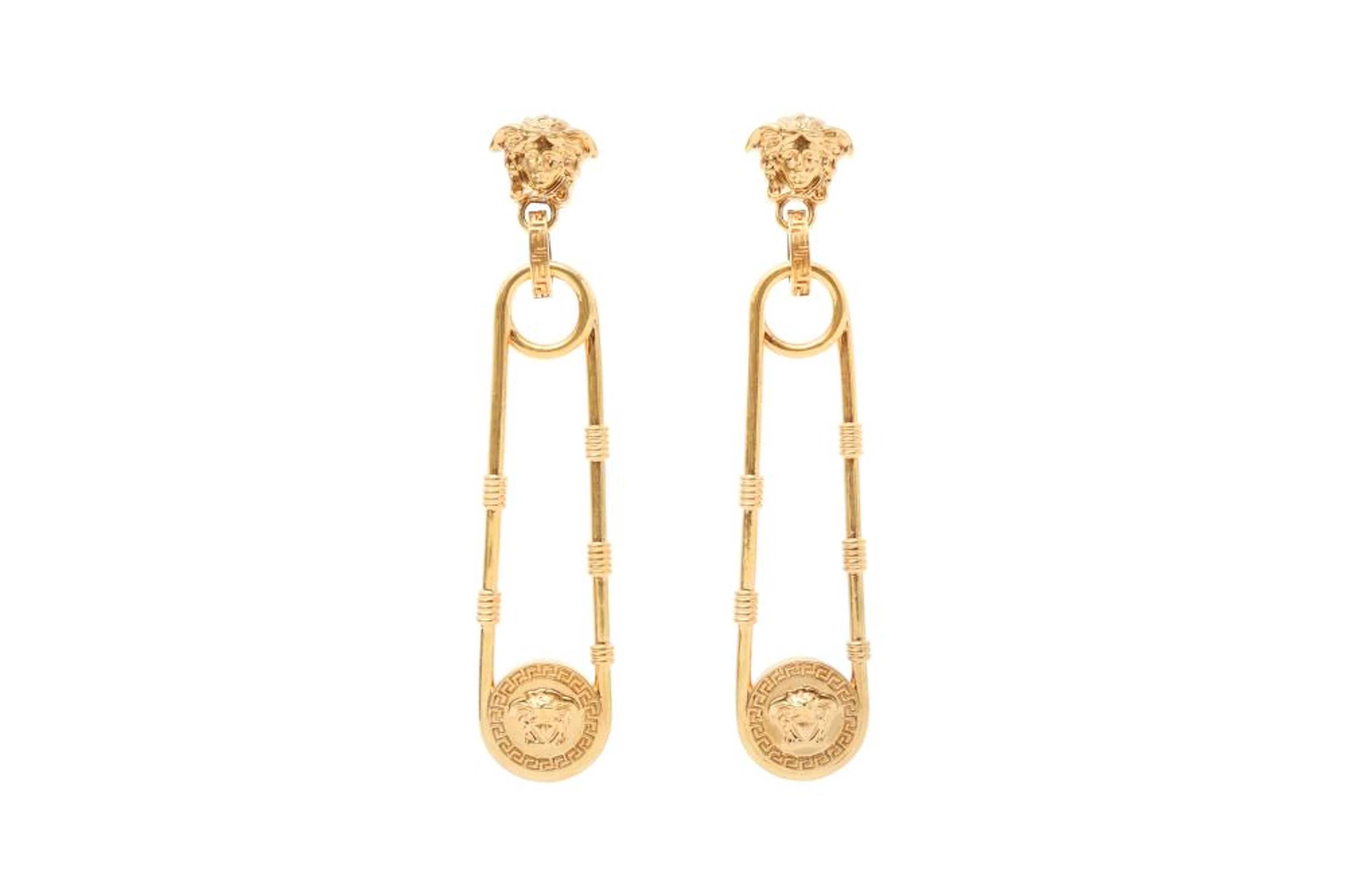 Versace Medusa Safety Pin Drop Pierced Earrings