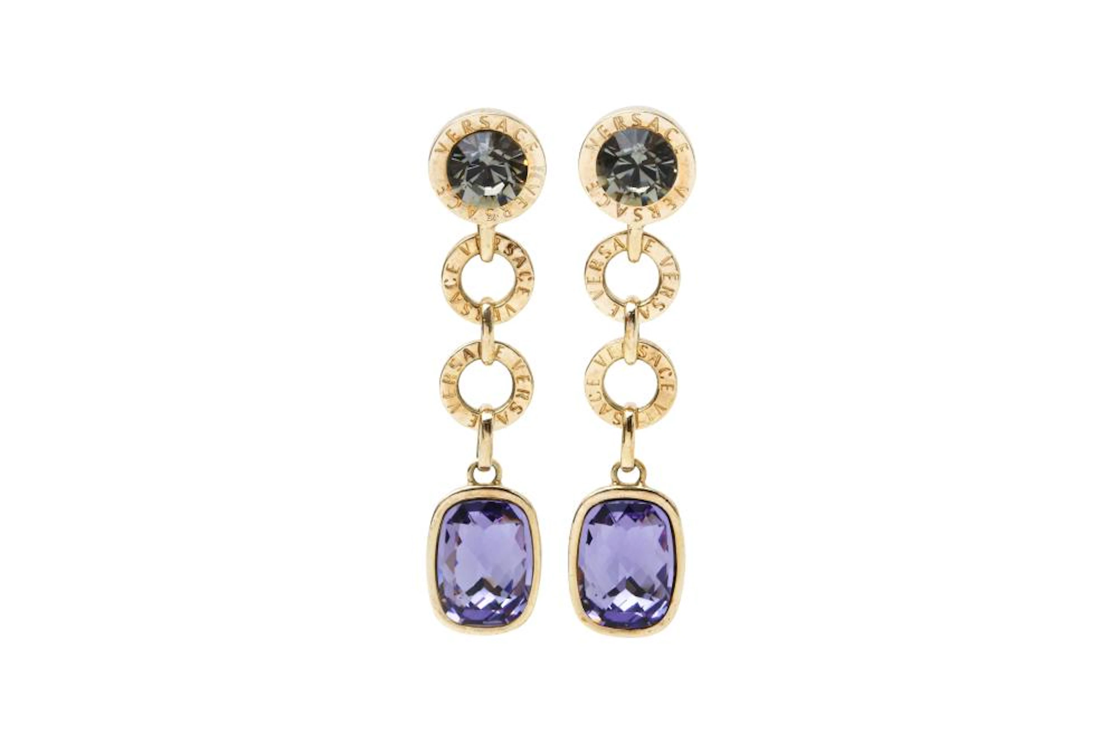 Versace Purple Crystal Drop Clip On Earrings