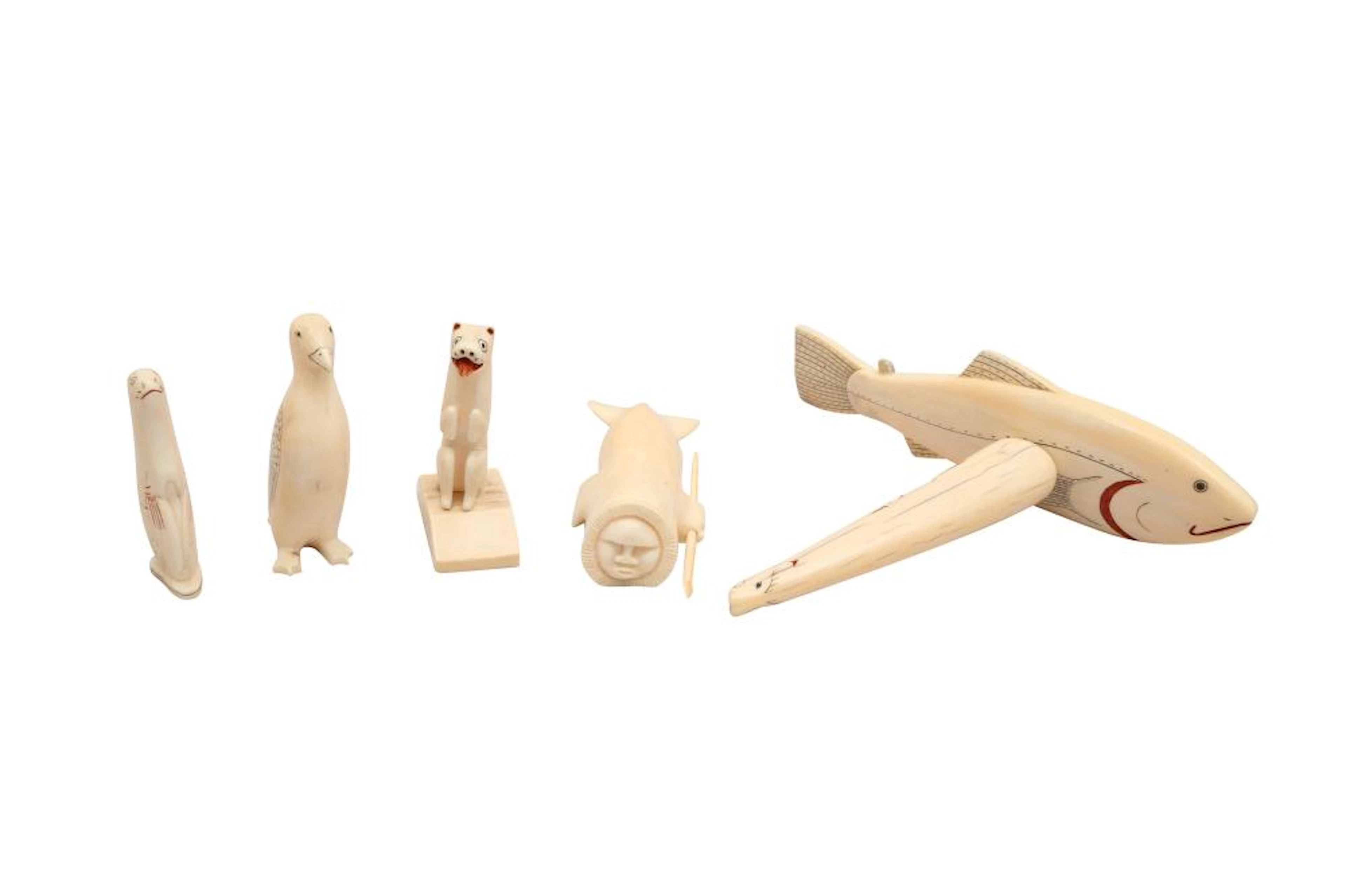A COLLECTION OF ALASKAN INUIT MARINE IVORY CARVINGS