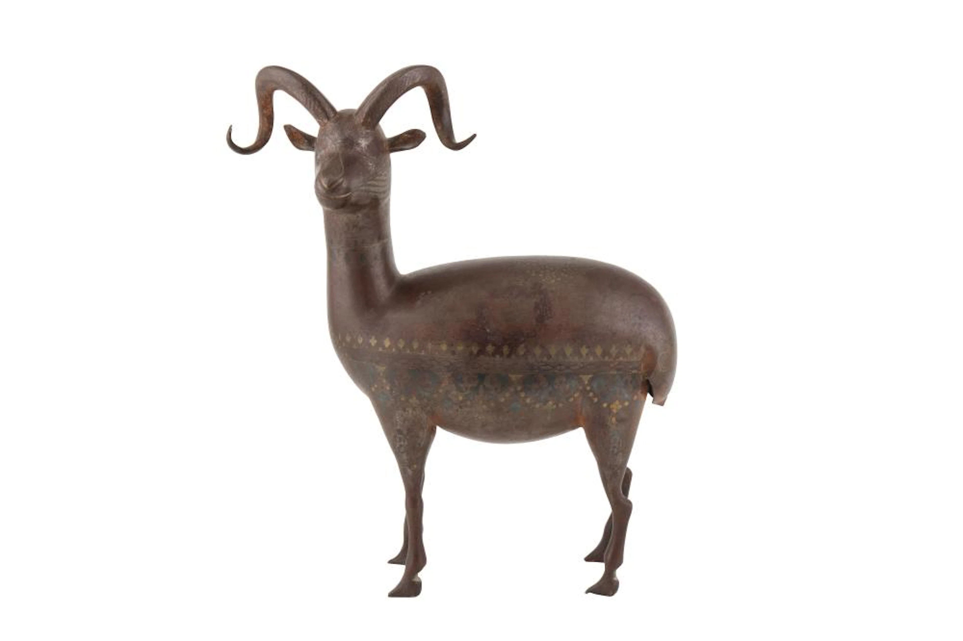 A QAJAR SILVER AND GOLD-DAMASCENED STEEL MOUFLON Iran, 19th century