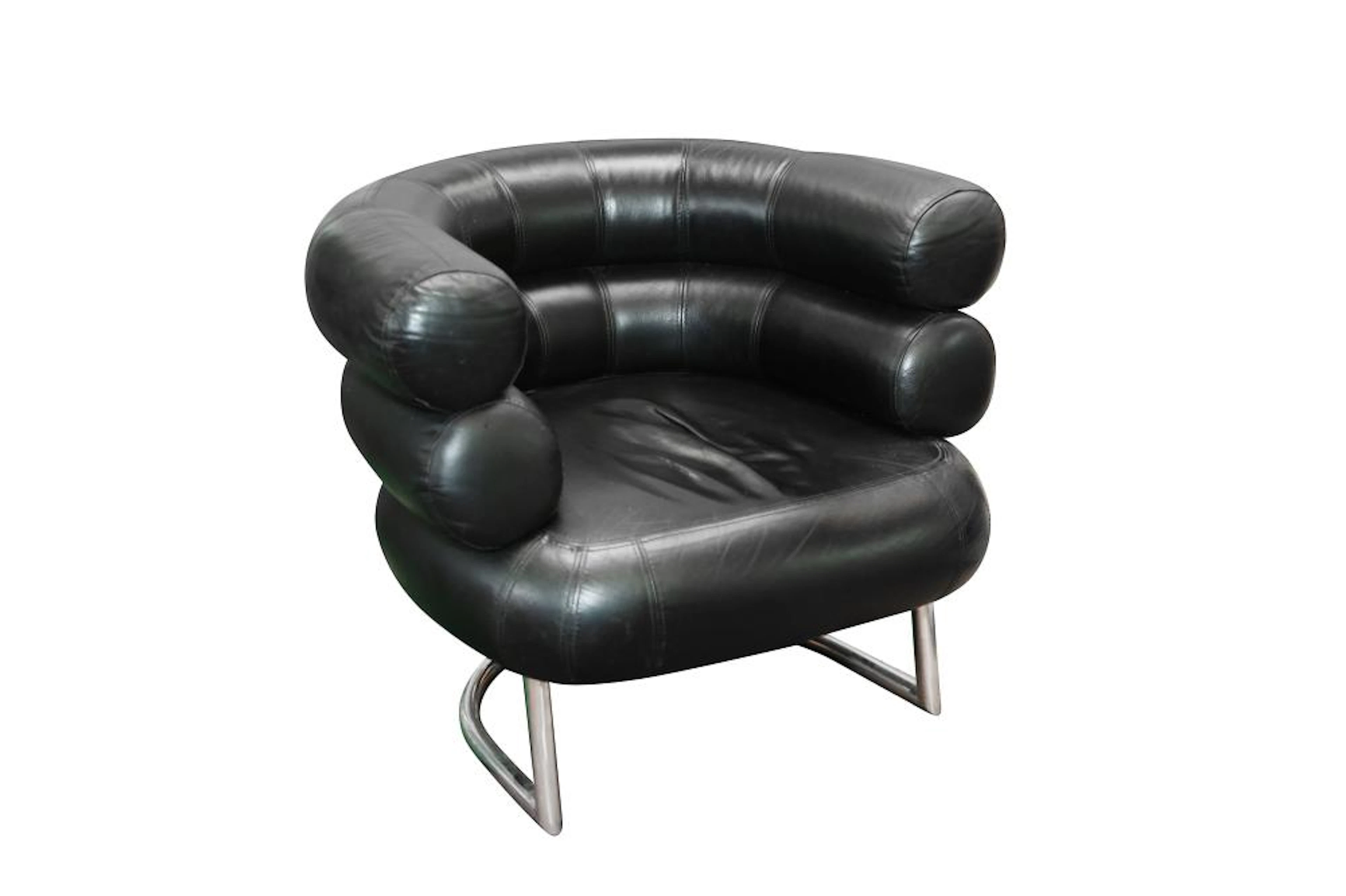 A 'BIBENDUM' BLACK LEATHER ARMCHAIR